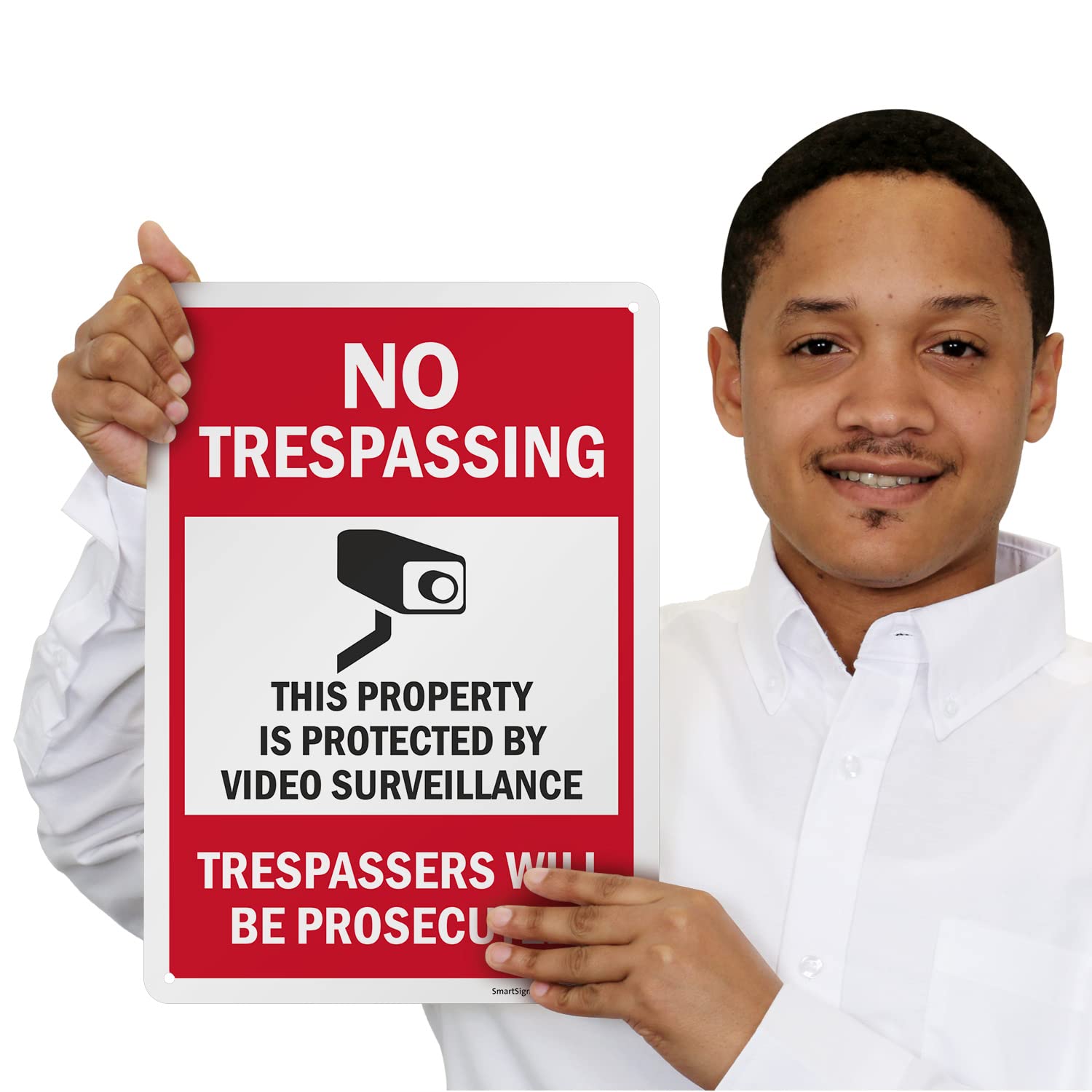 SmartSign No Trespassing Sign - 10x14 Inch Aluminum Video Surveillance Warning Sign for Property Protection | Durable Outdoor Security Sign for Homes, Businesses & Construction Sites