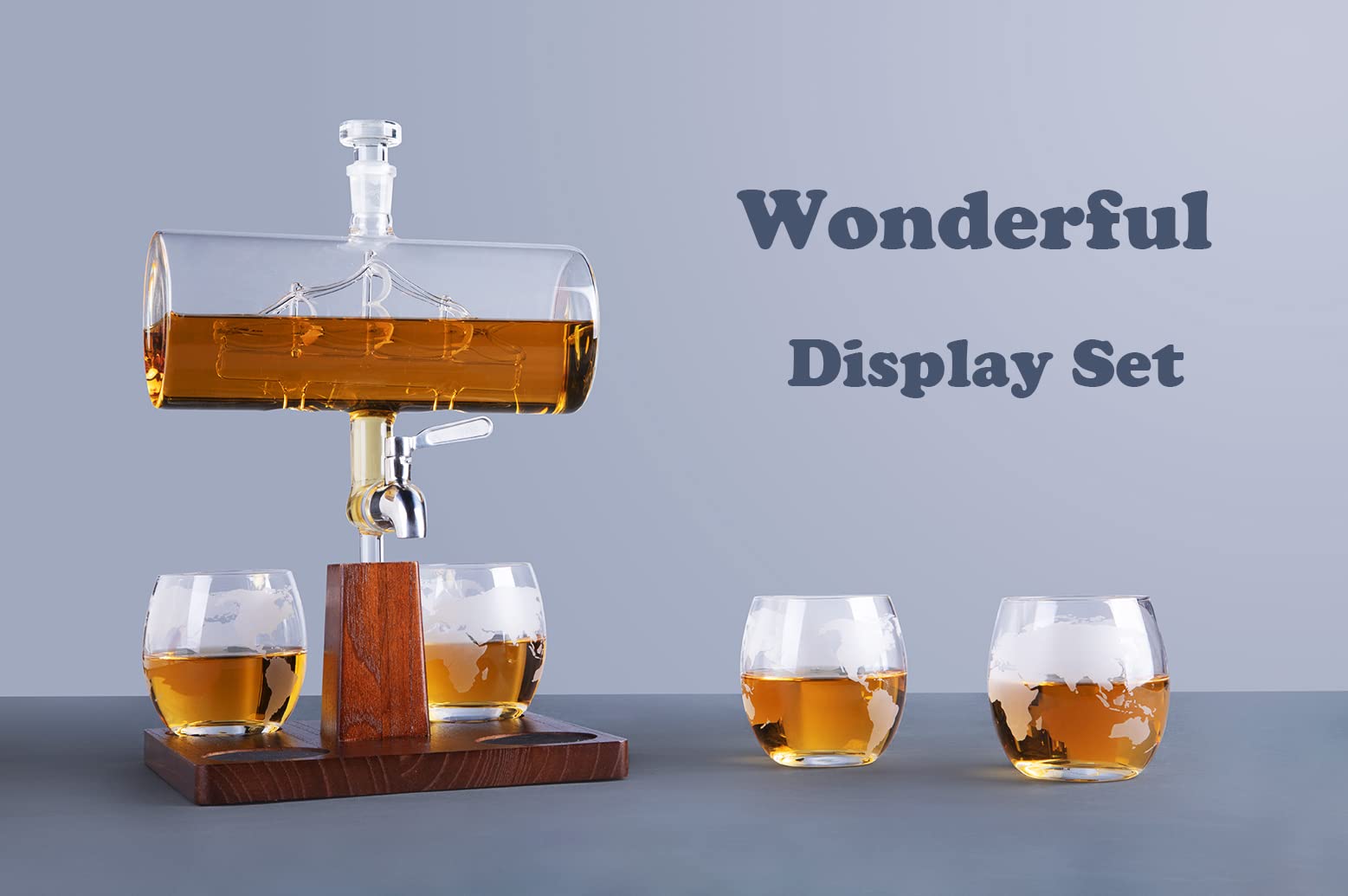 Premium Whiskey Decanter Set with 4 Crystal Globe Glasses - Elegant Barware for Bourbon, Scotch & Liquor - Perfect for Home Bars, Gifts & Entertaining