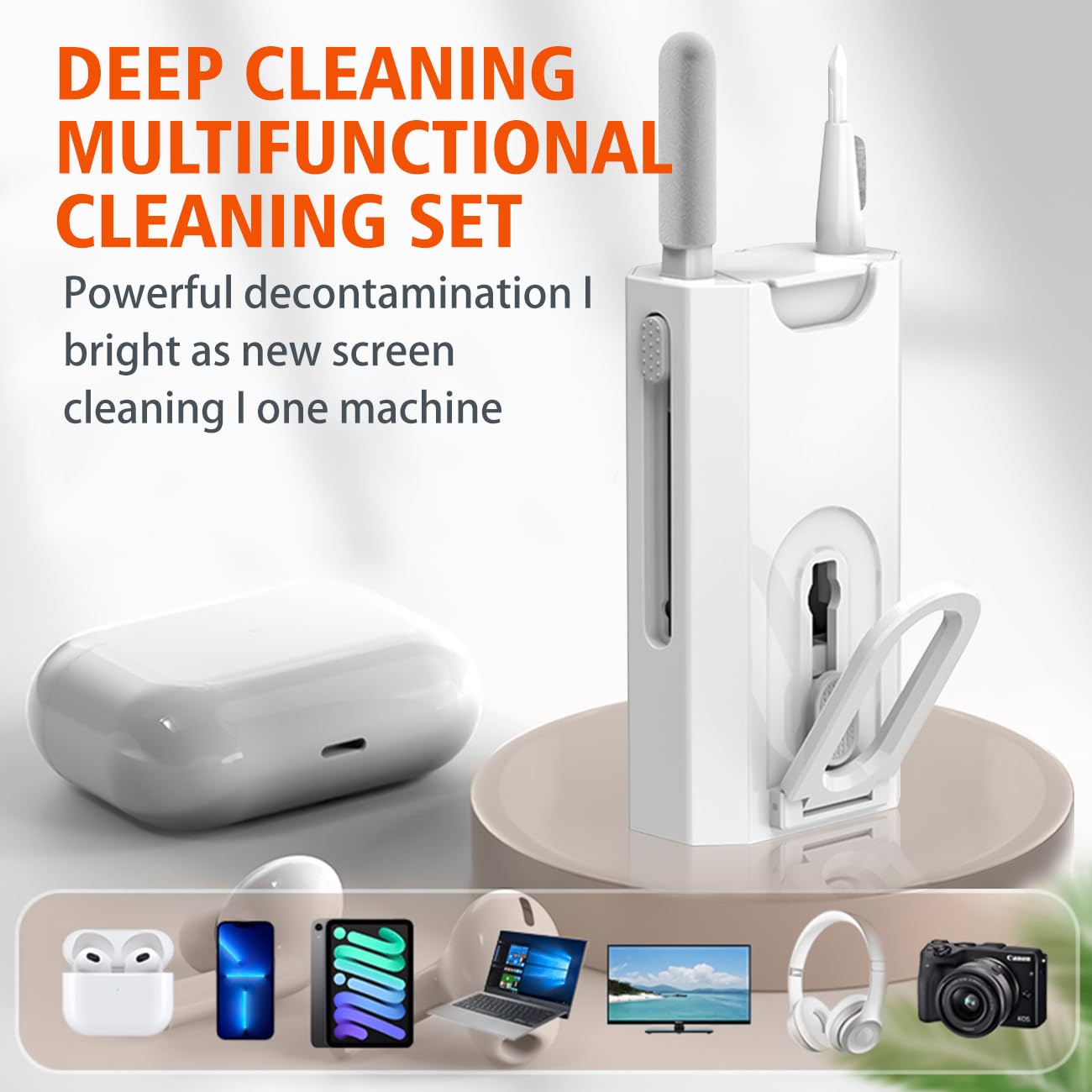 Multipurpose Keyboard Cleaner Kit - 8-in-1 for Laptop, Tablet & Earbuds | Portable Computer Cleaning with Hidden Brushes (White) - Perfect for Office & Travel Use