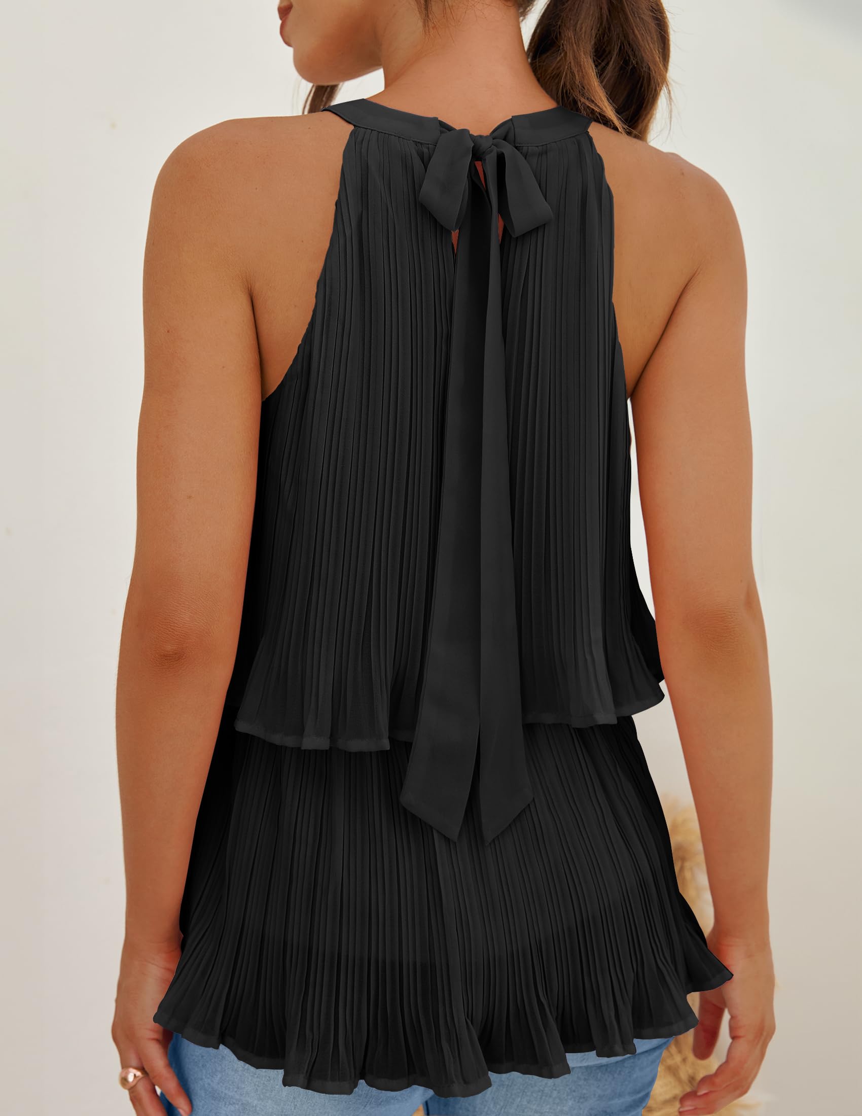ZESICA Women's Summer Halter Tank Tops - Casual Sleeveless Ruffle Tiered Layered Chiffon Flowy Blouse Shirts for Beach, Vacation & Outdoor Activities