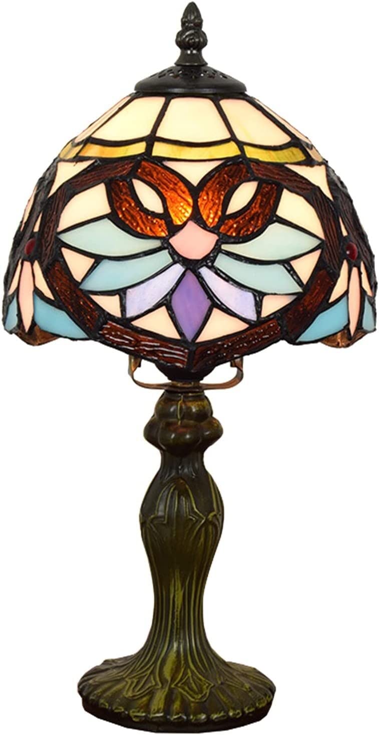 Tiffany Style Stained Glass Table Lamp - 8 Inch Baroque Desk Lamp for Living Room, Bedroom & Study | Elegant Night Light for Lounge, Minimalist Home Decor