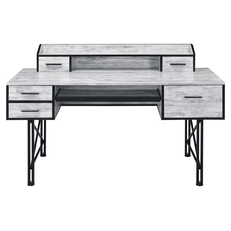 Acme Safea Wooden Computer Desk with Storage - Antique White & Black Finish | Home Office, Study, Gaming & Workspace Solution