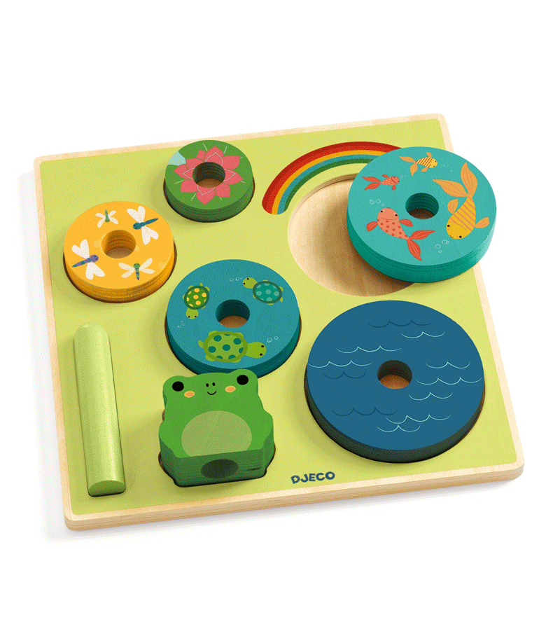 Colorful Djeco Rainbow Puzzle & Stacking Game for Toddlers - Educational Wooden Stacking Toys for Kids Ages 1-3, Montessori Learning Toy for Color Recognition & Fine Motor Skills Development - Perfect for Preschool Playtime & Birthday Gifts