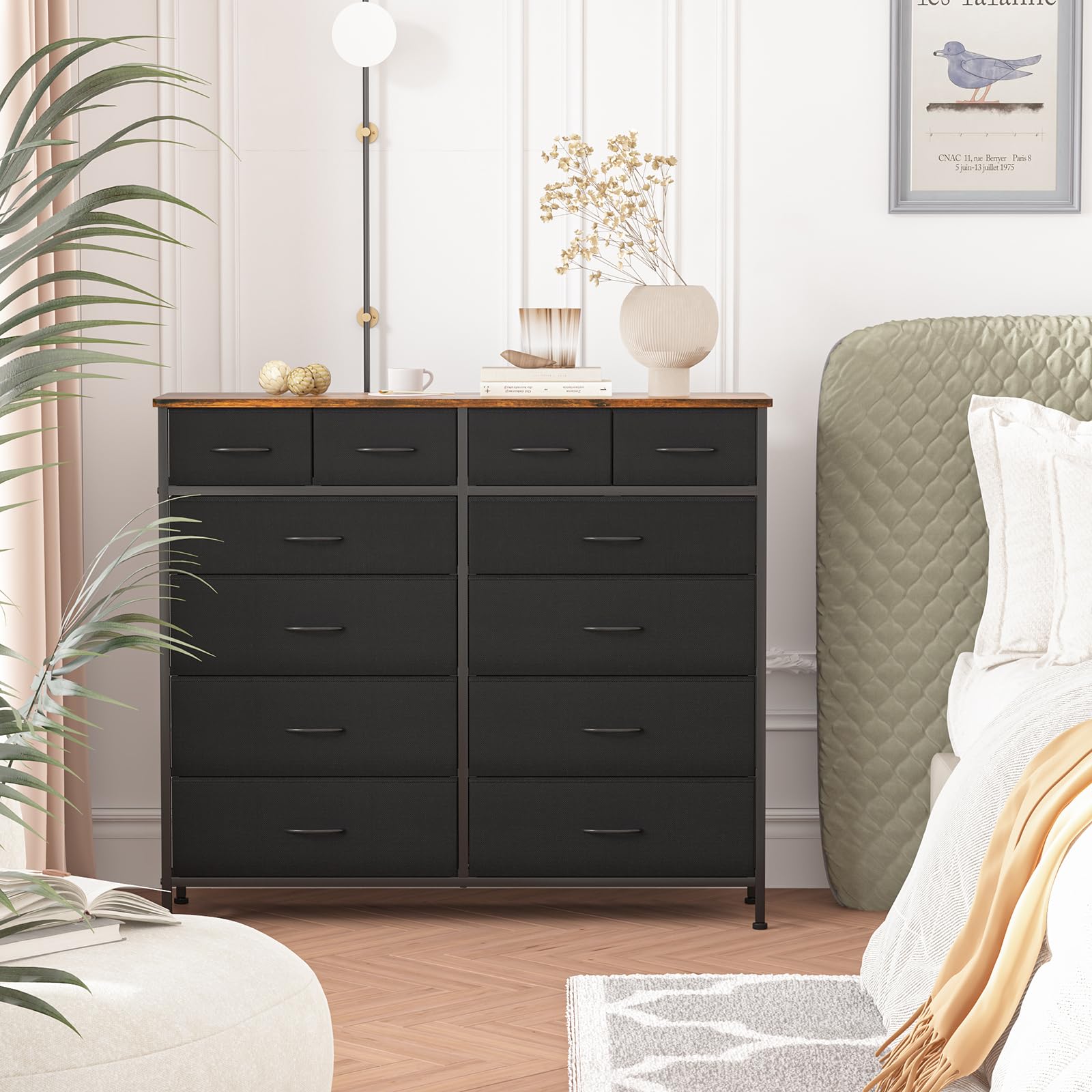 12-Drawer Tall Fabric Dresser for Bedroom - Compact Chest of Drawers for Closet, Nursery, Bedside | Perfect for Living Room, Laundry, Entryway & Hallway Storage Organization
