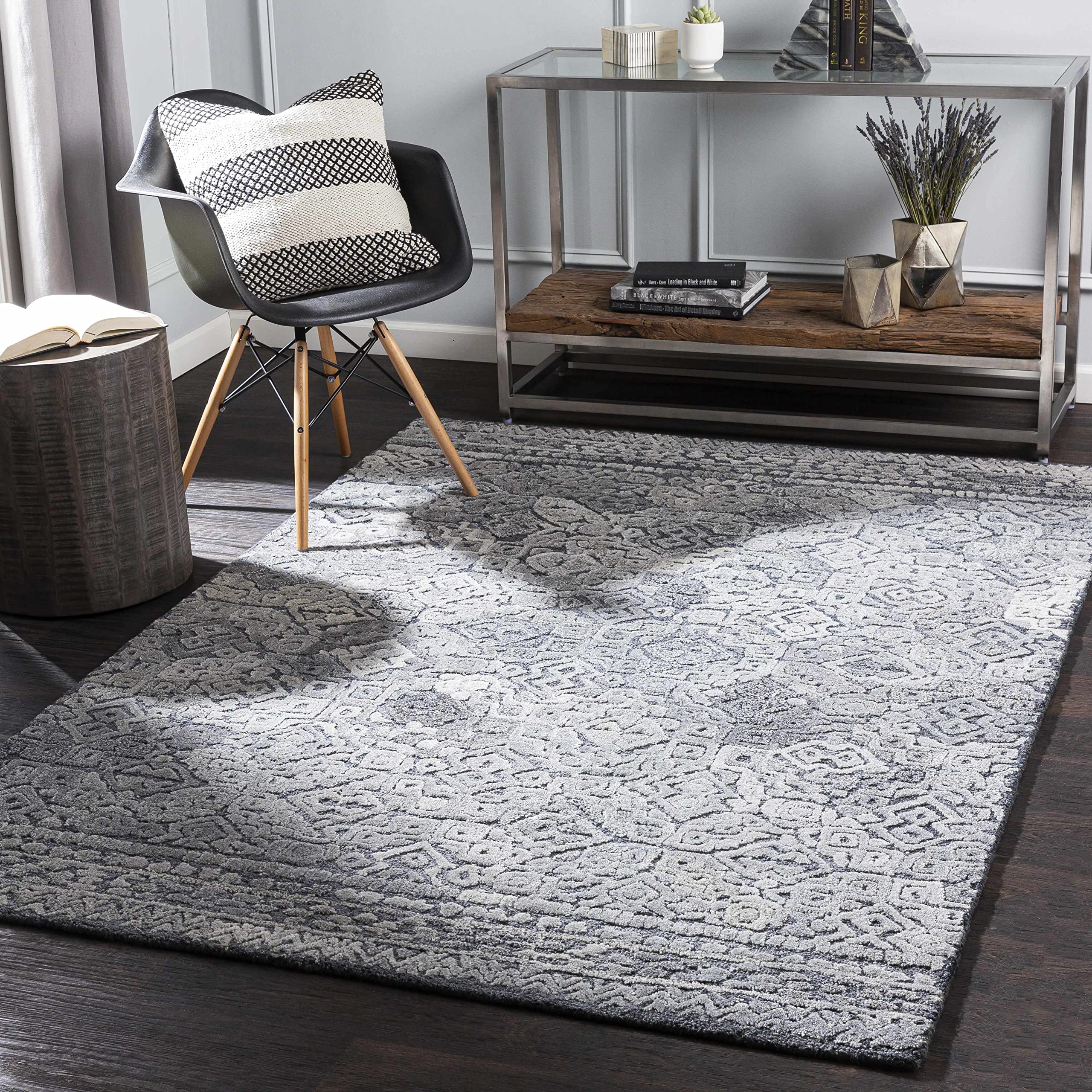 Premium Hauteloom Cottingham Wool Area Rug 8' x 10' - Traditional Moroccan Design in Gray & Beige - Soft & Durable for Living Room, Bedroom, Office - Perfect for Home Decor, Cozy Spaces & High-Traffic Areas