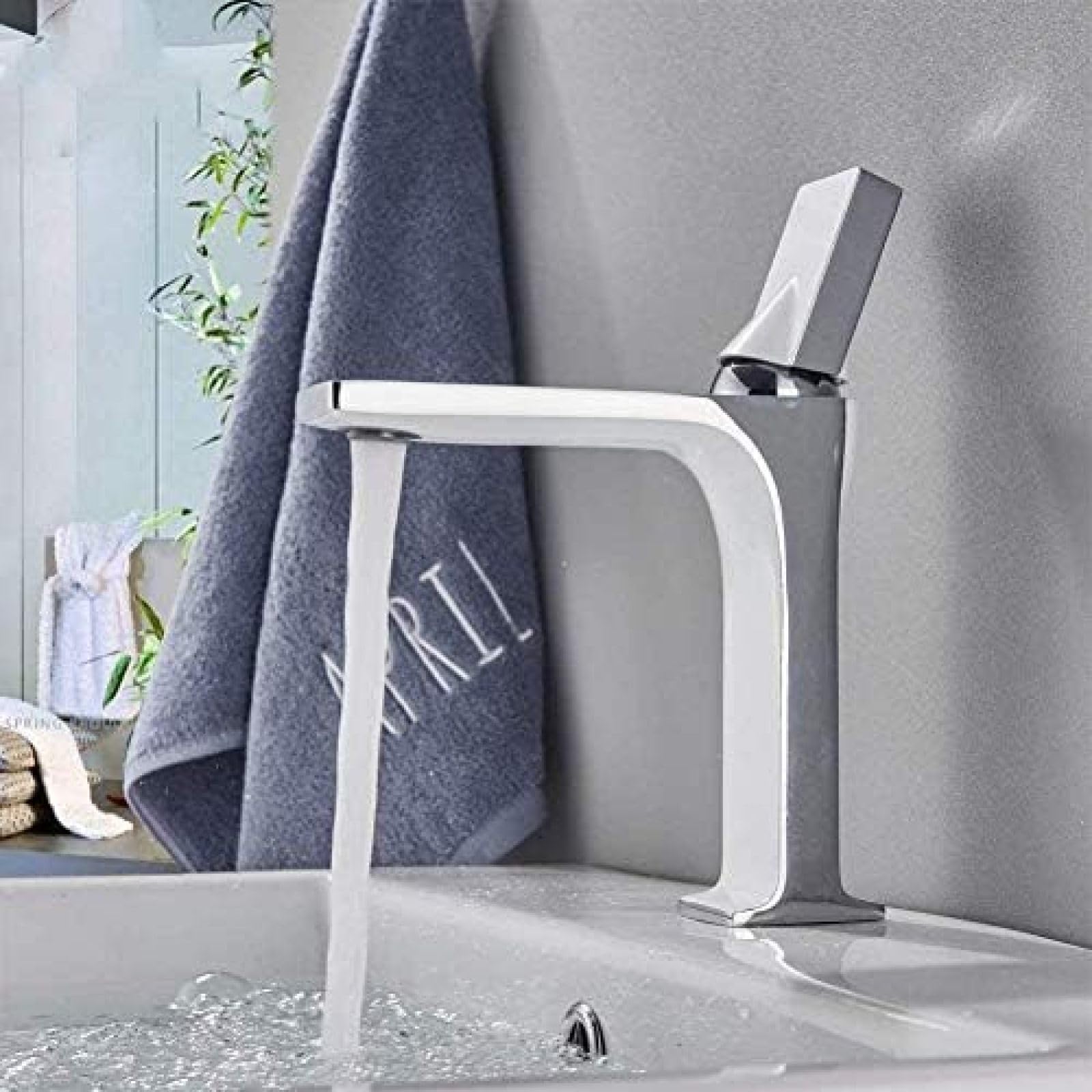 CRJUS White Square Deck Mounted Bathroom Sink Faucet - Brass Black & Chrome Finish, Hot & Cold Water Mixer for Vanity Basin - Perfect for Modern Bathrooms, Powder Rooms & Guest Suites
