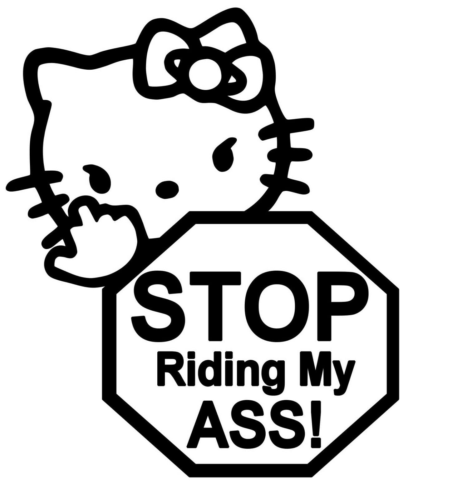 Kitty Stop Riding Vinyl Decal Sticker - Waterproof Car Window Laptop Decoration for Cars, Windows, Laptops, Walls - Black Cat Design - Perfect for Car Enthusiasts & Pet Lovers