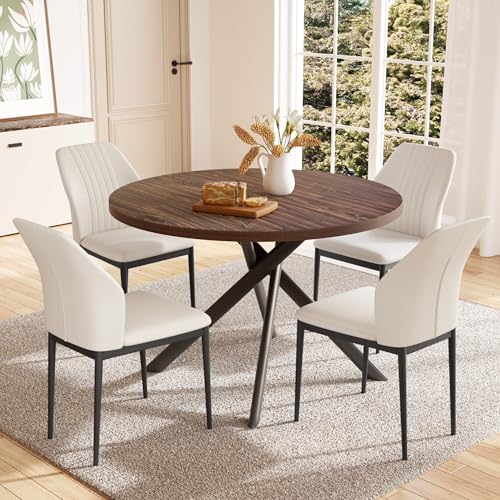 Walnut Table+4 White Chairs