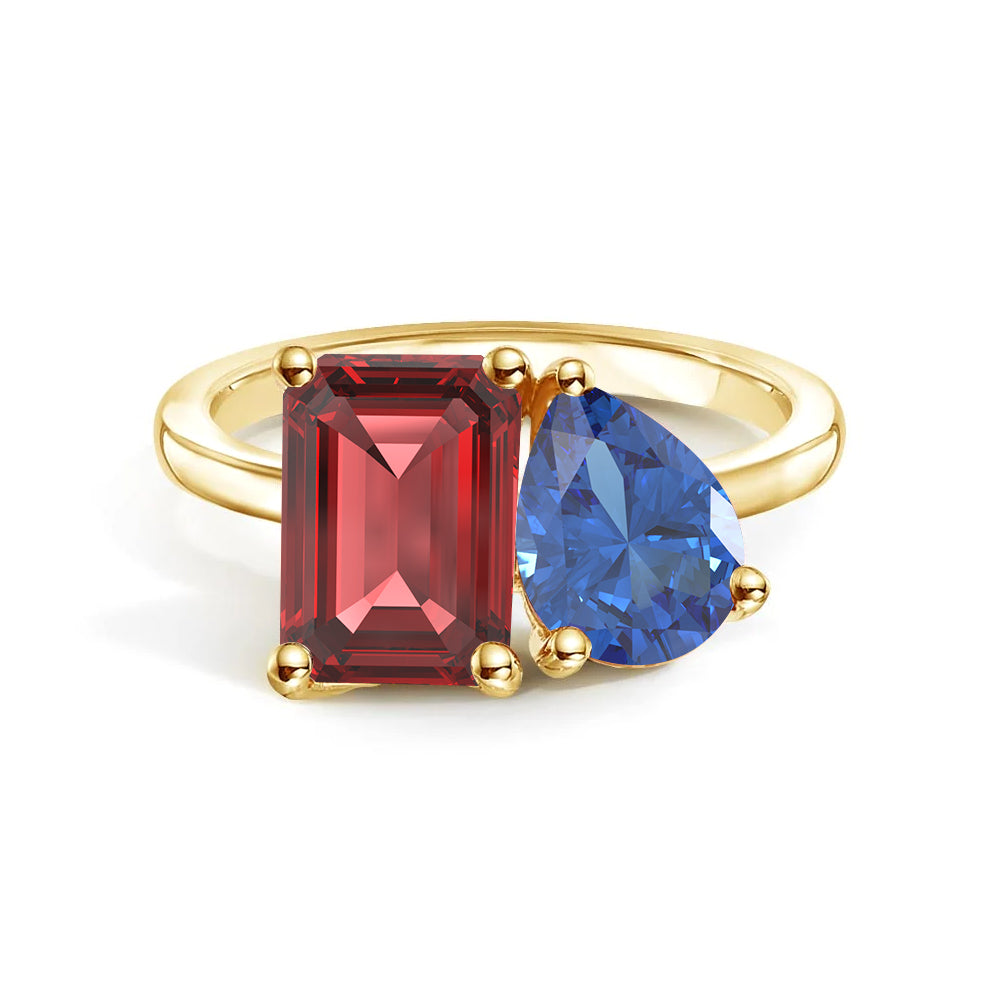Personalized Ruby Birthstone Ring for Women - Custom Toi et Moi Anniversary Jewelry Gift for Her - Perfect for Engagements, Weddings & Romantic Occasions