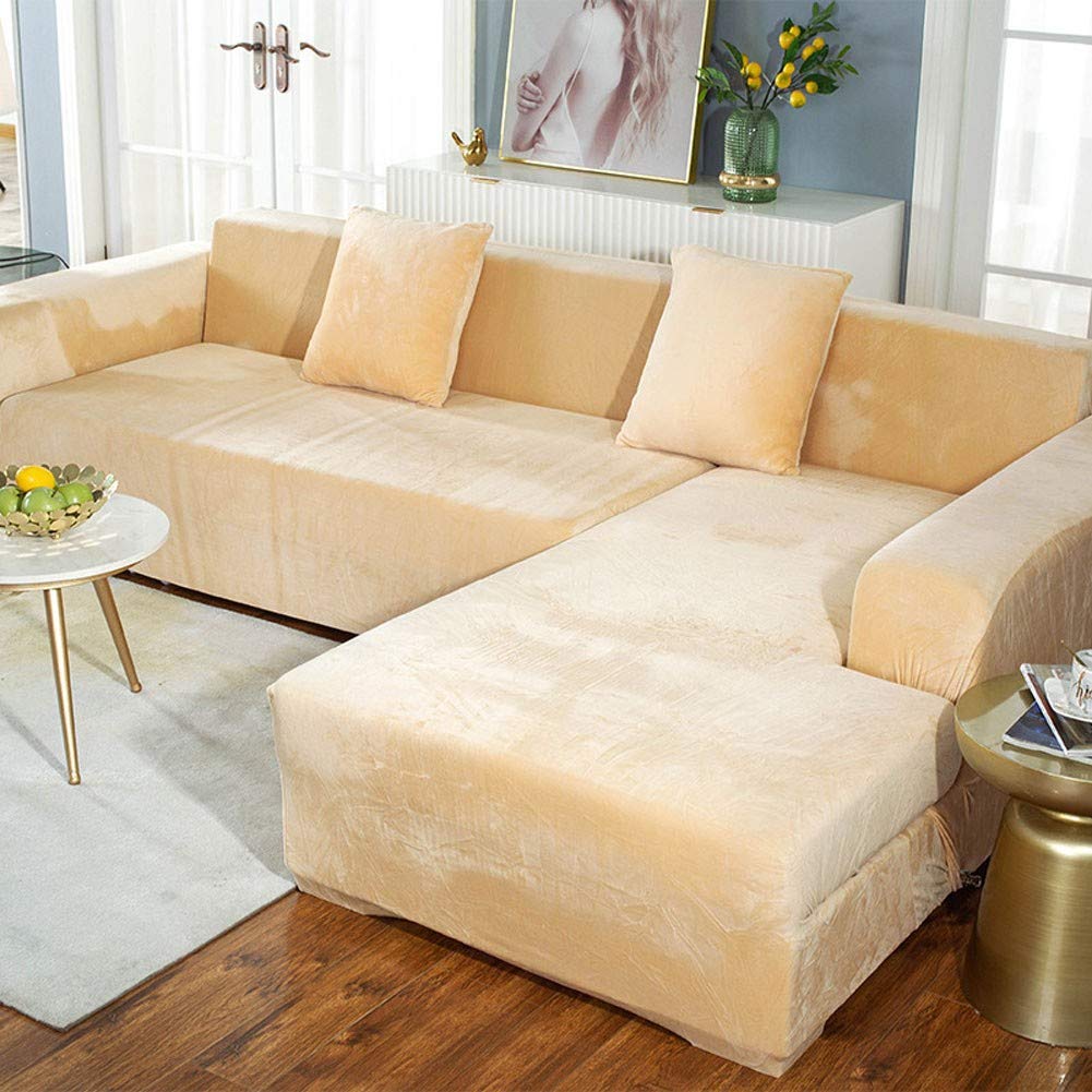 1-4 Seater Stretch Sofa Slipcover for Sectional Couch - Ultra Soft Pet & Kid Friendly Furniture Protector - L-Shaped Sofa Cover for Living Room, Coffee Color - Perfect for Homes with Pets, Kids and Daily Family Use