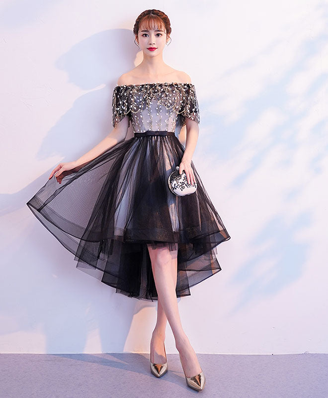 Elegant Black Tulle Lace Short Prom Dress with Floral Appliques | Sexy Homecoming Party Gown for Teens | Perfect for Prom Night, Homecoming Dance, and Formal Occasions