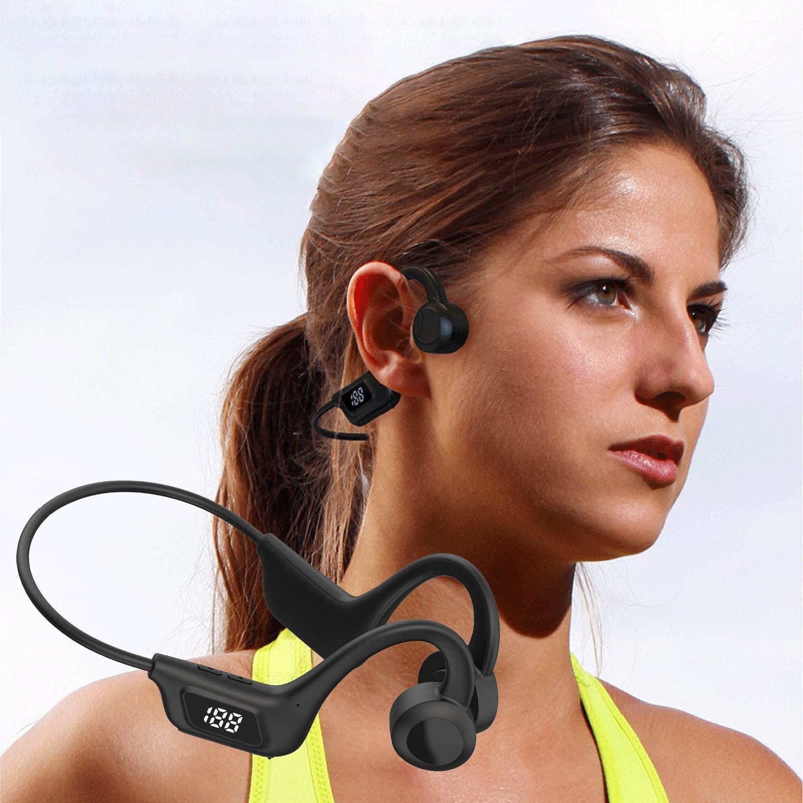 Bluetooth Bone Conduction Headphones with Microphone - Wireless Open-Ear Headset for Swimming, Running & Sports - IPX8 Waterproof, Sweat-Proof, Stereo Sound & Digital Display (Black) - Perfect for Workouts, Cycling & Outdoor Activities