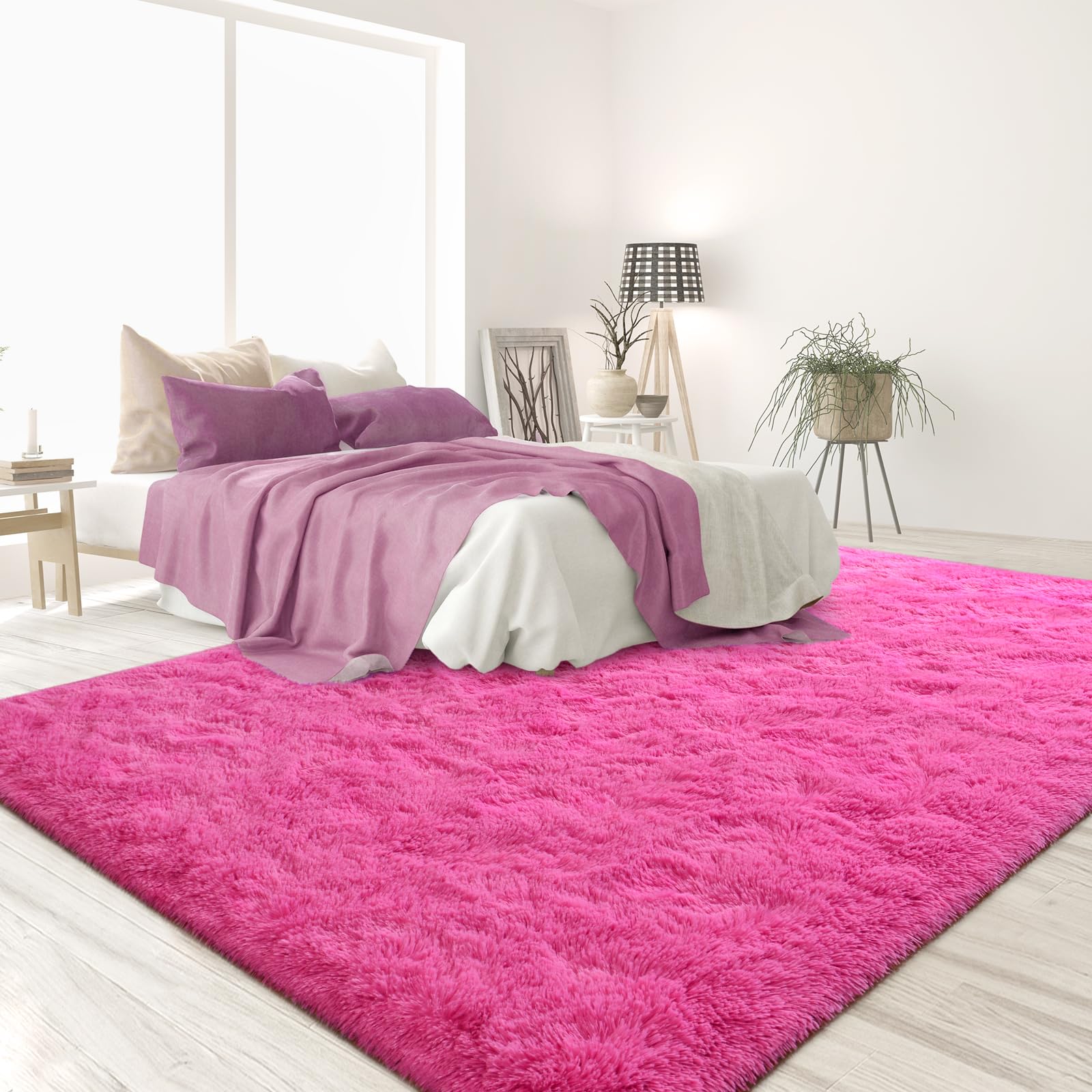 Lascpt Super Soft Shag Area Rug 5x8 ft - Plush Pink Fuzzy Carpet for Living Room, Girls Bedroom, Kids Room & Nursery | Modern Home Decor for Dorms, Office & Women's Spaces | Cozy Floor Mat for Relaxation & Play Areas