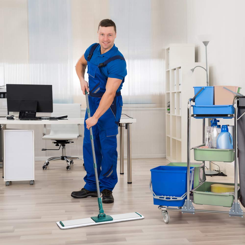 CQT Commercial Flat Microfiber Floor Mop Cleaning System - 24 Inch Wet Dry Dust Mop for Hardwood, Laminate & Tile Floors - Includes 4 Washable Pads & Stainless Steel Handle with Extension (PT14 Green) - Perfect for Homes, Offices & Commercial Spaces