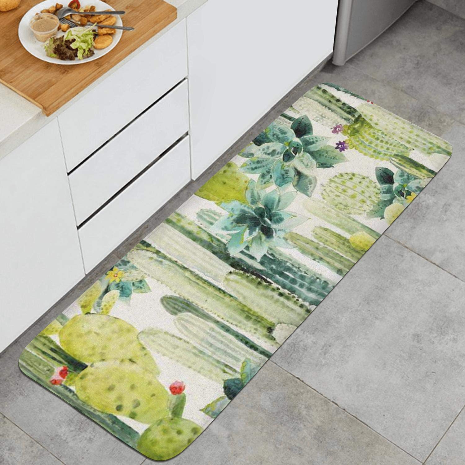 Cactus Flowers Non-Slip Kitchen Mat - Super Soft Velvet Rug for Floor, Cute Cactus Design Home Decor - Perfect for Kitchen, Bathroom, Entryway & Dorm Room