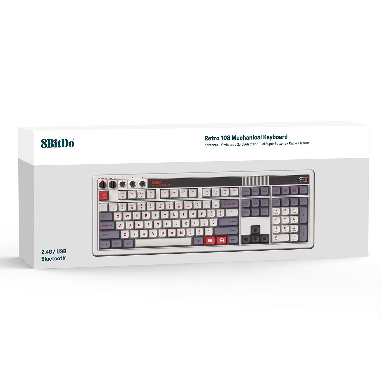 8BitDo Retro 108-Key Mechanical Gaming Keyboard - Bluetooth/2.4G/USB-C Wireless, Hot-Swappable with Numpad - Compatible with Windows & Android (N Edition) - Perfect for Retro Gaming, Office Work & Typing Enthusiasts