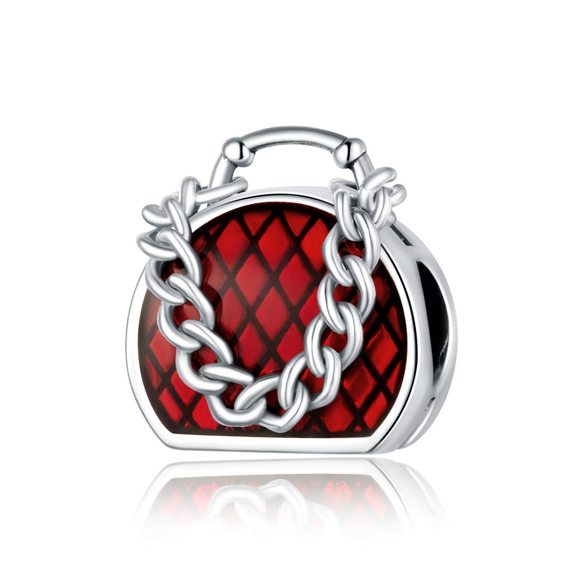 925 Sterling Silver Red Handbag Charm - Elegant Women's Jewelry for Bracelets, Valentines Gifts for Lover, Friends & Mother | Perfect for Accessorizing Handbags, DIY Jewelry Making & Special Occasion Gifts