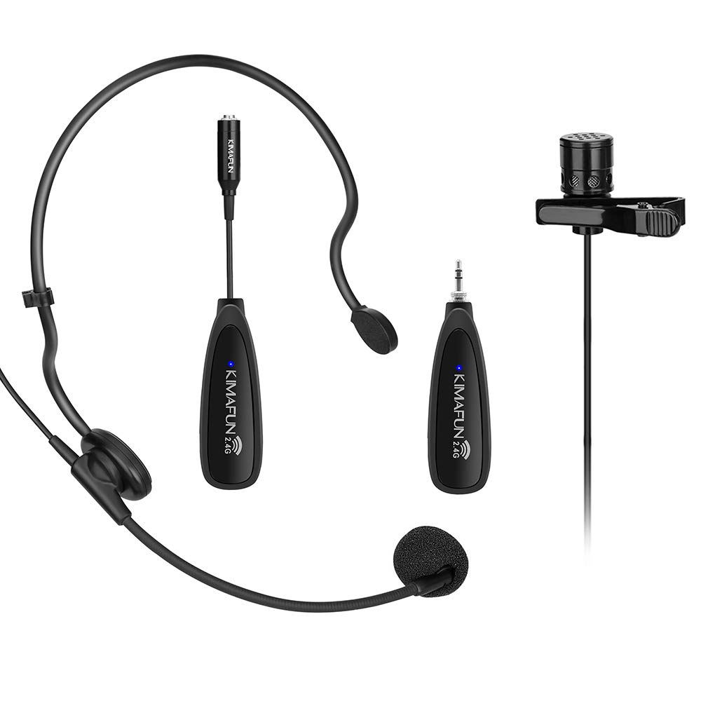KIMAFUN 2.4G Wireless Microphone System with Headset & Lavalier Mics - Dual Transmitter/Receiver Set for Teaching, Presentations, Weddings, School Plays (Model G102) | Perfect for Public Speaking, Karaoke, Church Services & Online Streaming