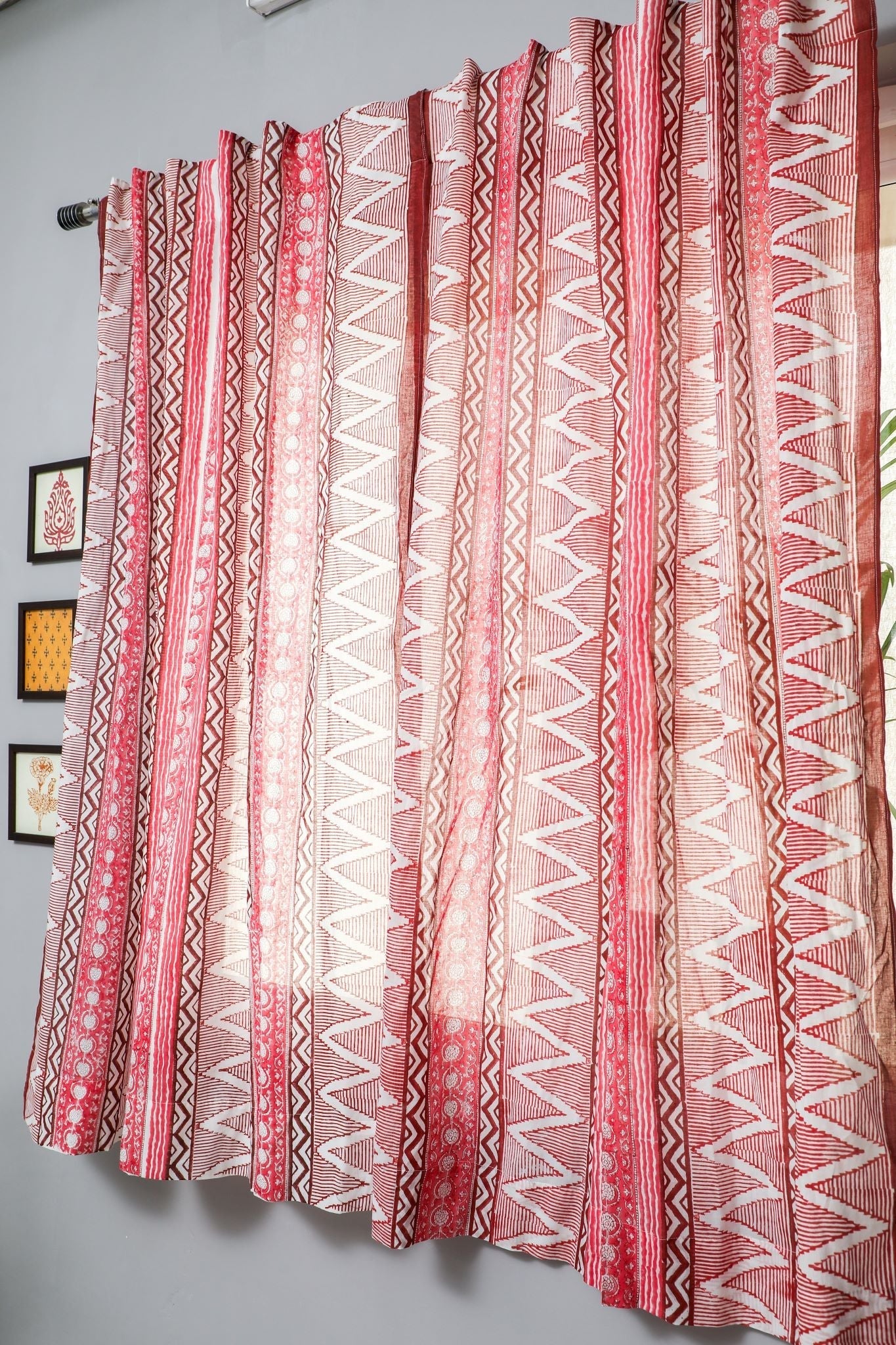 Handblock Printed Cotton Window Curtains - Geometric Romance Design - Elegant Home Decor for Living Room & Bedroom