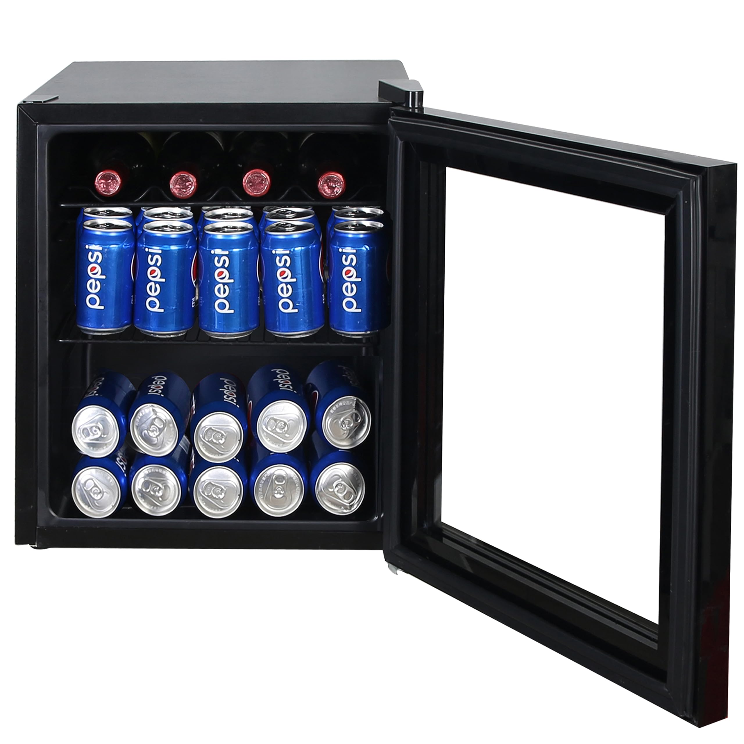 West Bend 15 Bottle/60 Can Beverage Cooler Refrigerator - 1.6 Cu.Ft Freestanding Wine & Beer Fridge with Glass Door, Adjustable Thermostat (17-Inch Wide, Burgundy) - Perfect for Home Bars, Basements & Entertaining Spaces