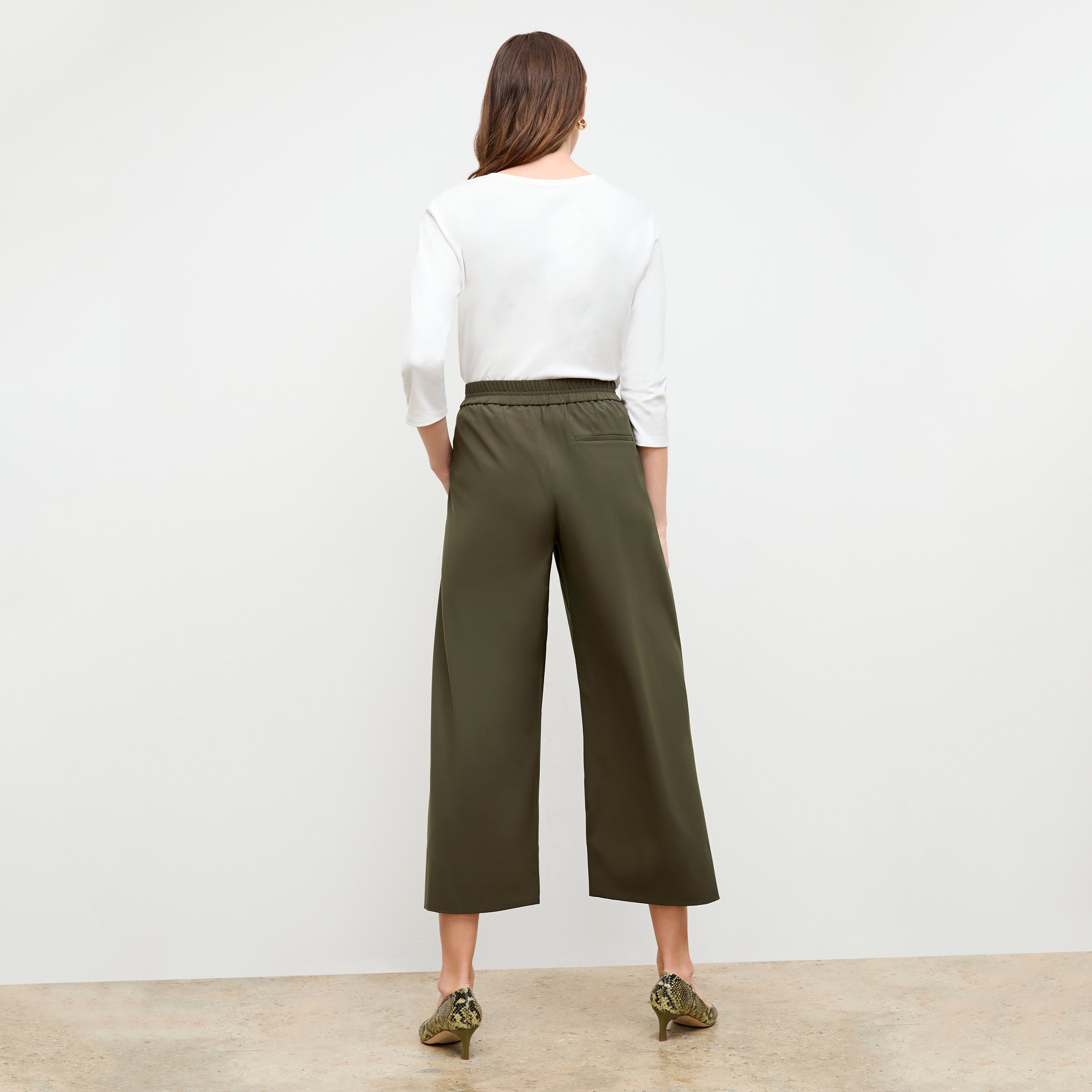 Elena Travel Culotte Pants - OrigamiTech Olive Green Wrinkle-Free Stretchable for Women | Perfect for Airplane, Office & Casual Wear