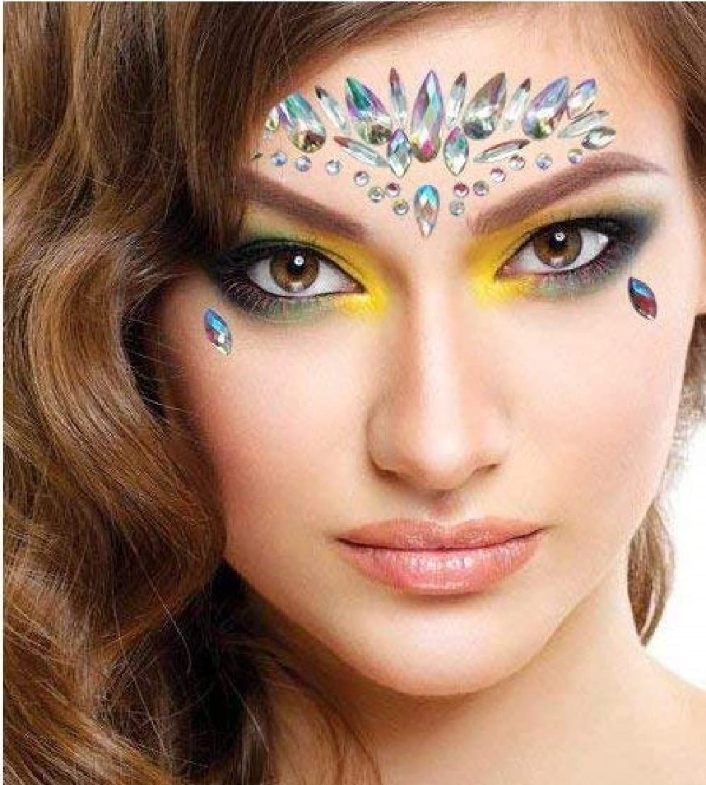 S.A.V.I 3D Luminous Crystal Diamond Face Stickers - Glow in The Dark Rhinestone Face Jewels for Party, Disco, Club, Bar, Halloween & Festival Makeup (Pack of 24) - Perfect for Rave, Cosplay, Carnival & Nightlife Events