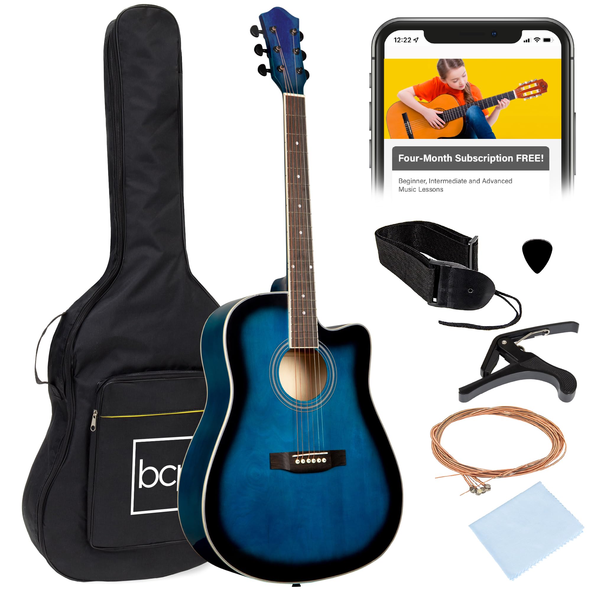 Best Choice Products 41-Inch Full Size Acoustic Guitar Beginner Kit - All Wood Cutaway Design with Gig Bag, Strap, Capo, Extra Strings & Picks (Blue) - Perfect for Learning, Practice & Live Performances