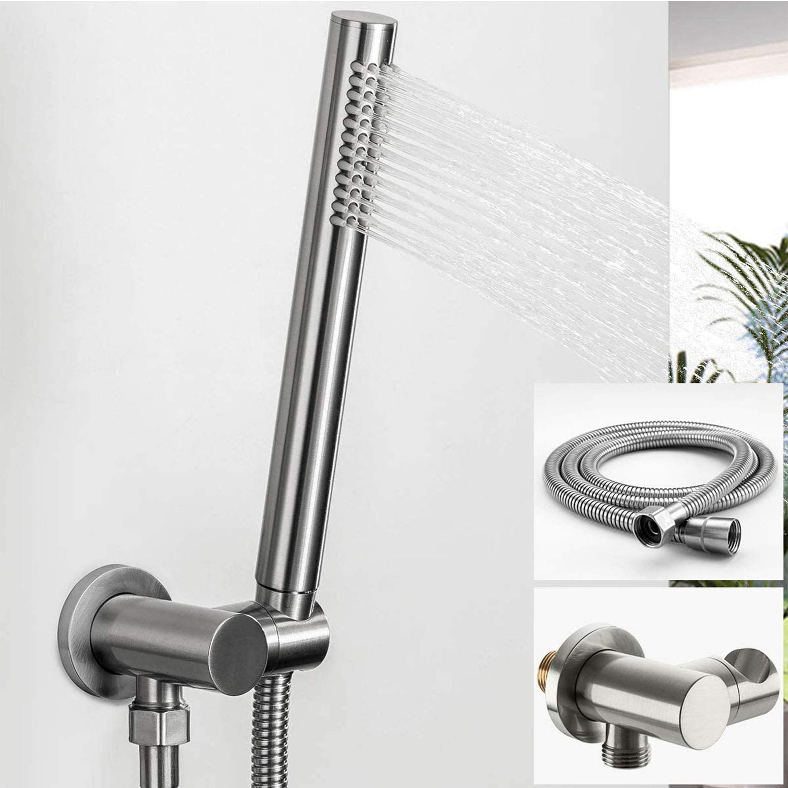 LUNEZY 10 Inch Round Rainfall Shower Head System - Brushed Nickel Finish - Wall Mounted Shower Faucet Set with Handheld Sprayer - Perfect for Modern Bathroom & Spa-Like Experience