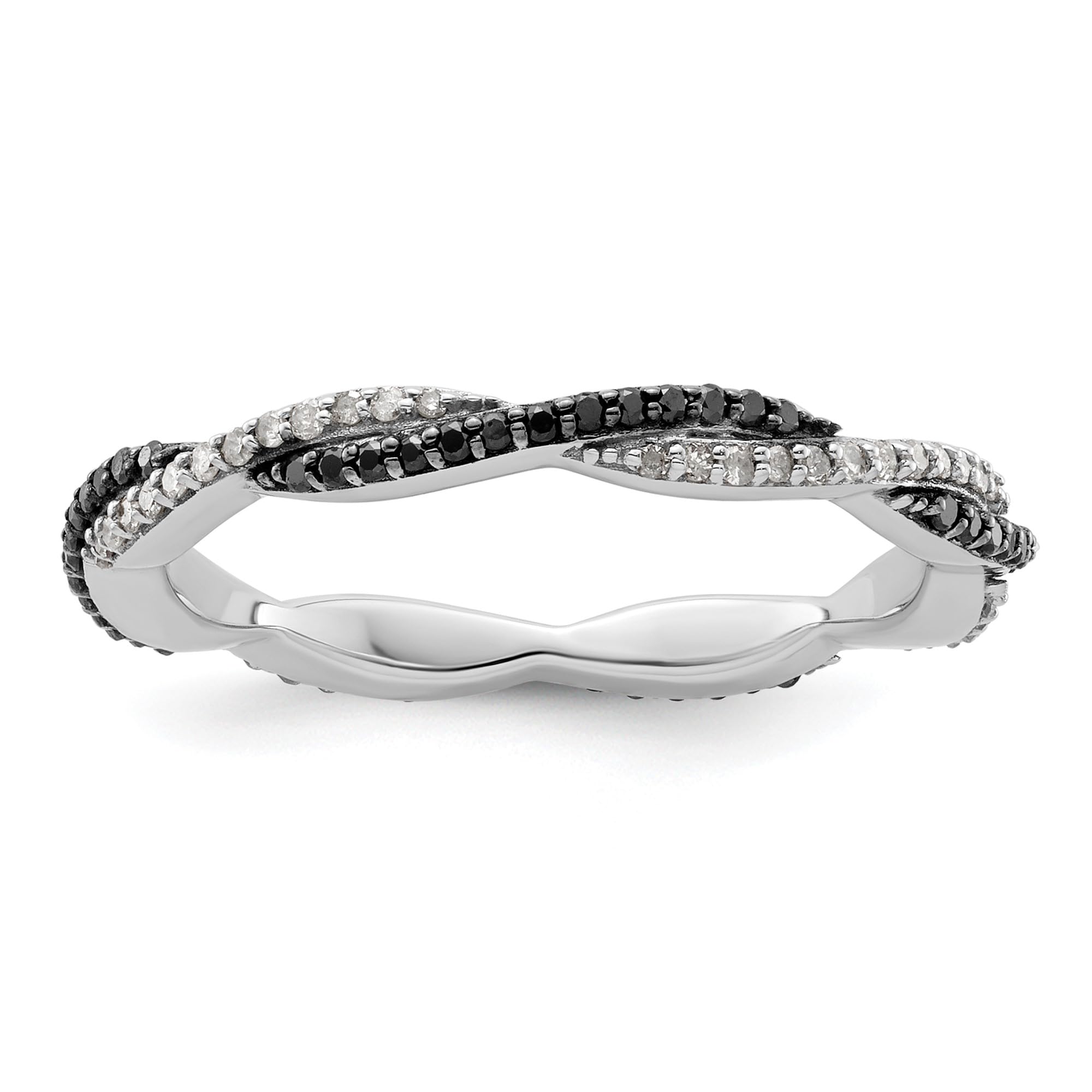 IceCarats 925 Sterling Silver Black & White Diamond Stackable Wedding Band Ring for Women - Elegant Promise, Engagement & Anniversary Jewelry Gift