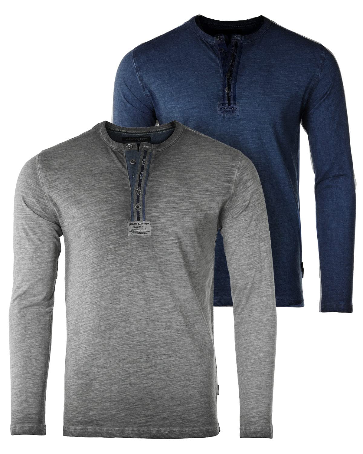 Vintage Wash Men's Long Sleeve Henley Shirt - Soft Cotton Button Up Casual T-Shirt for Everyday Wear & Outdoor Activities