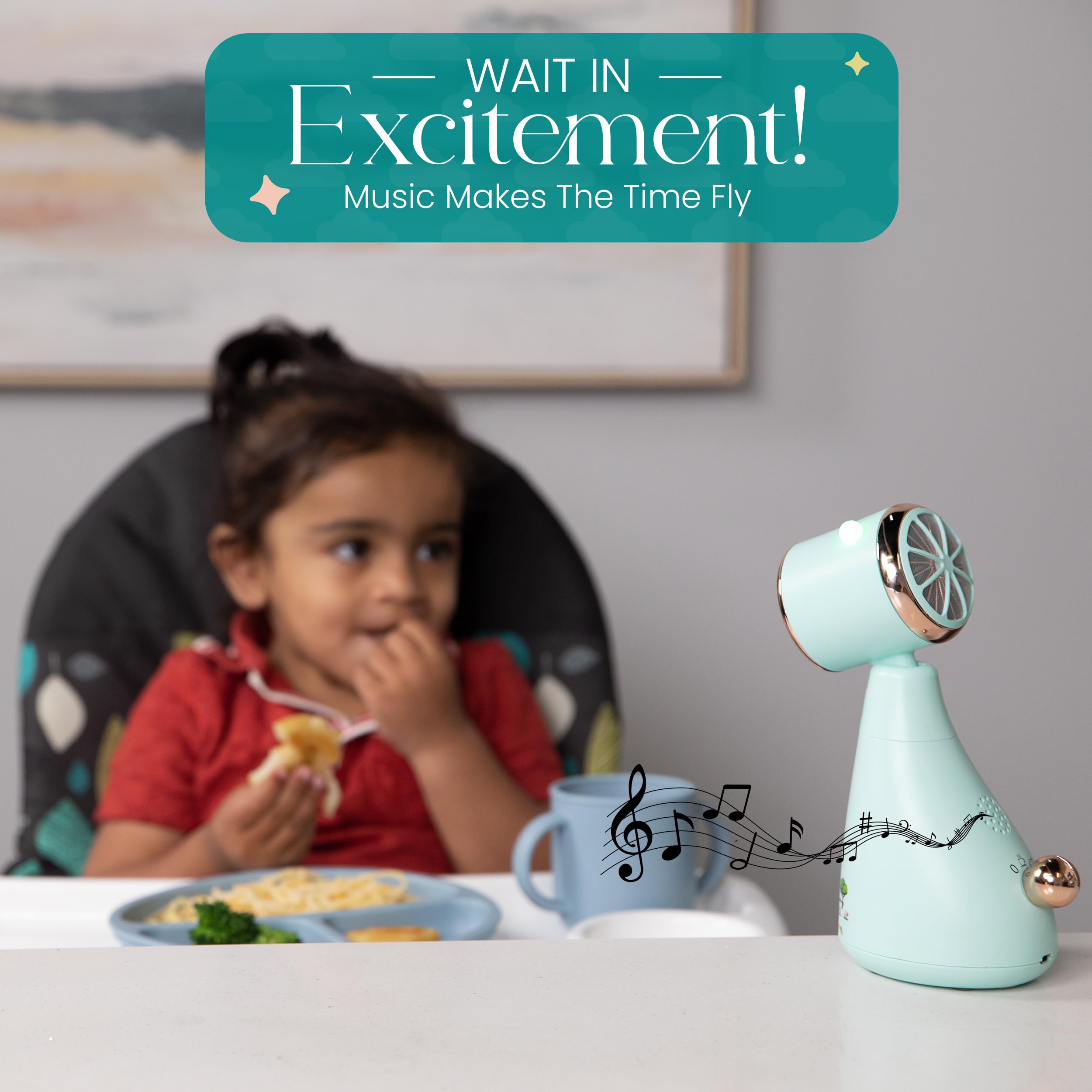 Rechargeable USB-C Handheld Fan for Babies & Kids - 3-Speed Mini Cooling Fan with Low Noise, Voice Prompts, Soothing Music & LED Light (6-24H Playtime) - Perfect for Cooling Food, Stroller Rides & Outdoor Activities