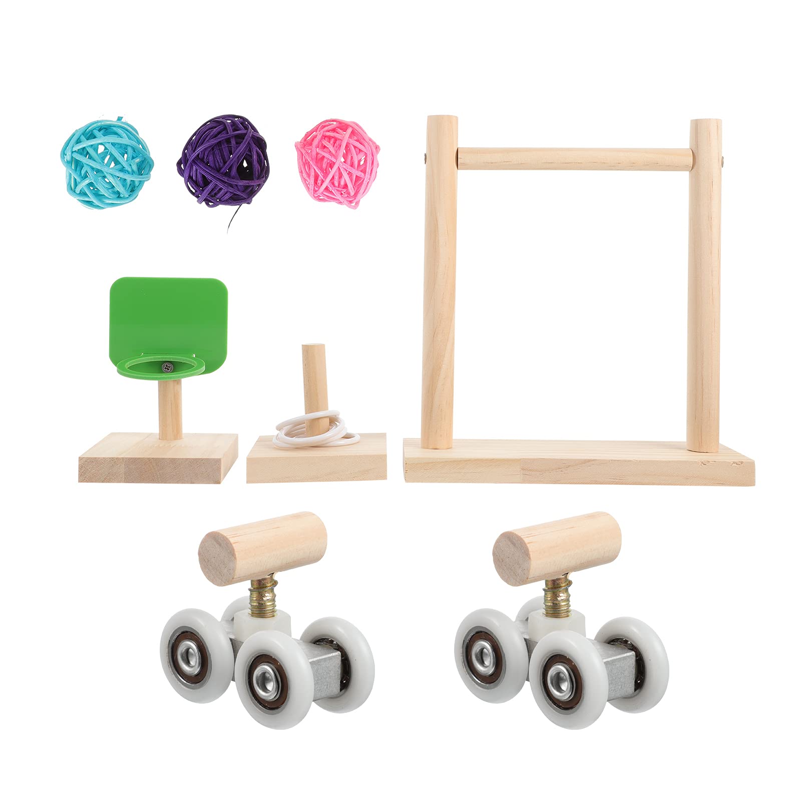 8pcs Parrot Training Toys Set - Mini Bird Basketball, Wooden Perch Stand, Rattan Chew Ball for Small Birds - Perfect for Playtime, Exercise & Mental Stimulation