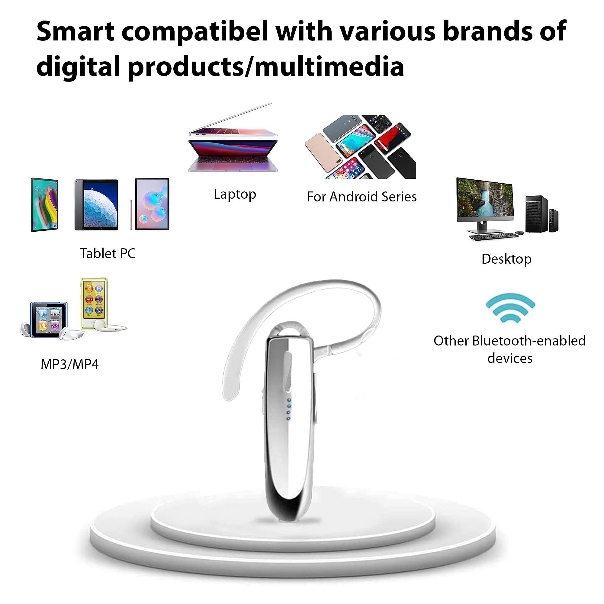 Bluetooth 5.3 Wireless Headset with Dual Mic Noise Cancellation - Compatible with Samsung Galaxy S21/Ultra/Plus/S21+ 5G, IPX5 Waterproof, 22Hrs Talk Time & 60 Day Standby - Perfect for Work Calls, Gaming & Outdoor Activities