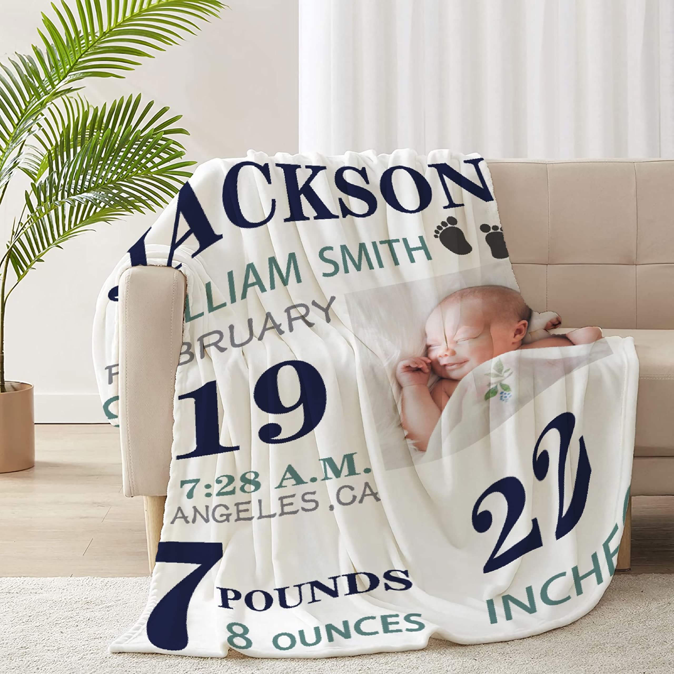 Personalized Baby Blanket with Custom Name, Birth Date & Time - 120