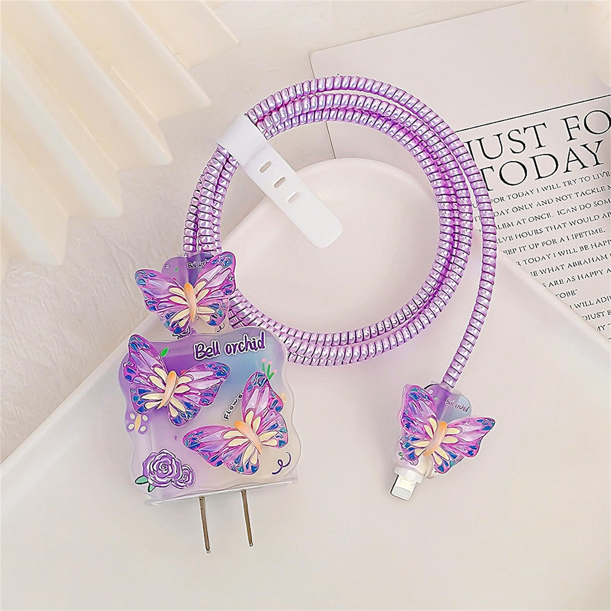 3D Butterfly iPhone Charger Protector - 18W/20W Cable Saver for iPhone 13/14/15/16 Pro Max, Soft Wavy Girly Design iPad Charger Cover (Purple) - Perfect for Home, Office & Travel Accessories
