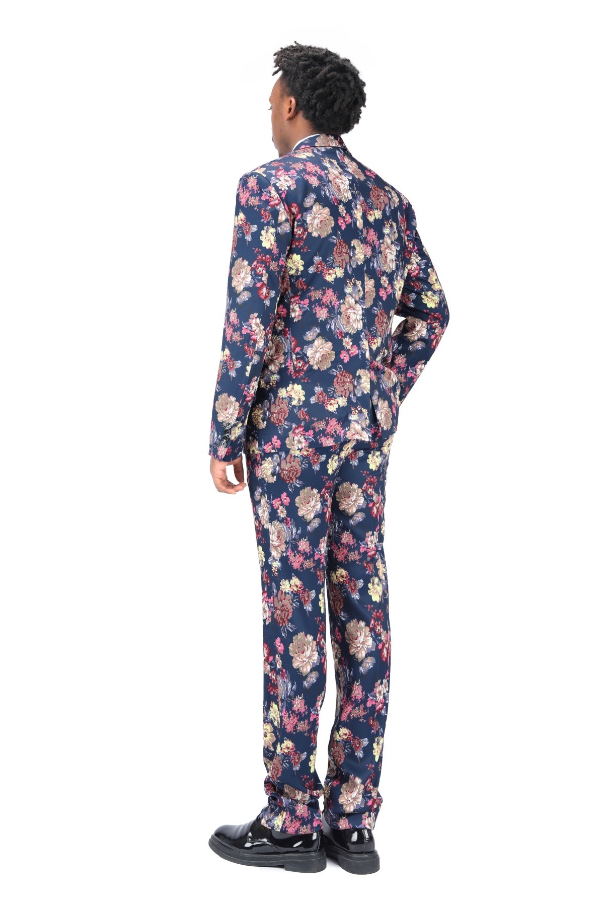 2 Piece Slim Fit Floral Print Suit for Men - Navy Blue Business Formal Wear - Perfect for Office, Wedding & Special Occasions