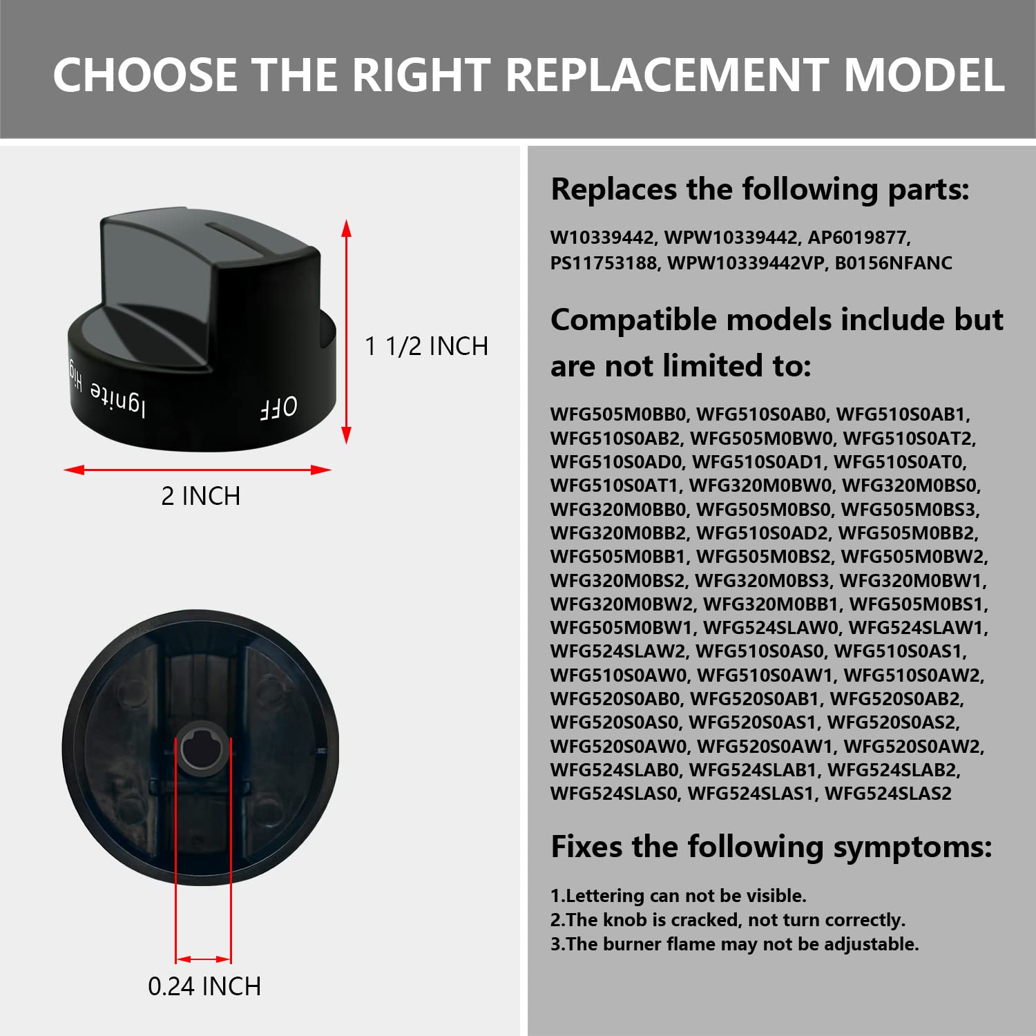 Black Gas Range Knob Replacement for Whirlpool Stove/Oven (2 Pack) - Compatible with WPW10339442 & PS3507188 - Perfect for Kitchen Appliance Repair and DIY Upgrades