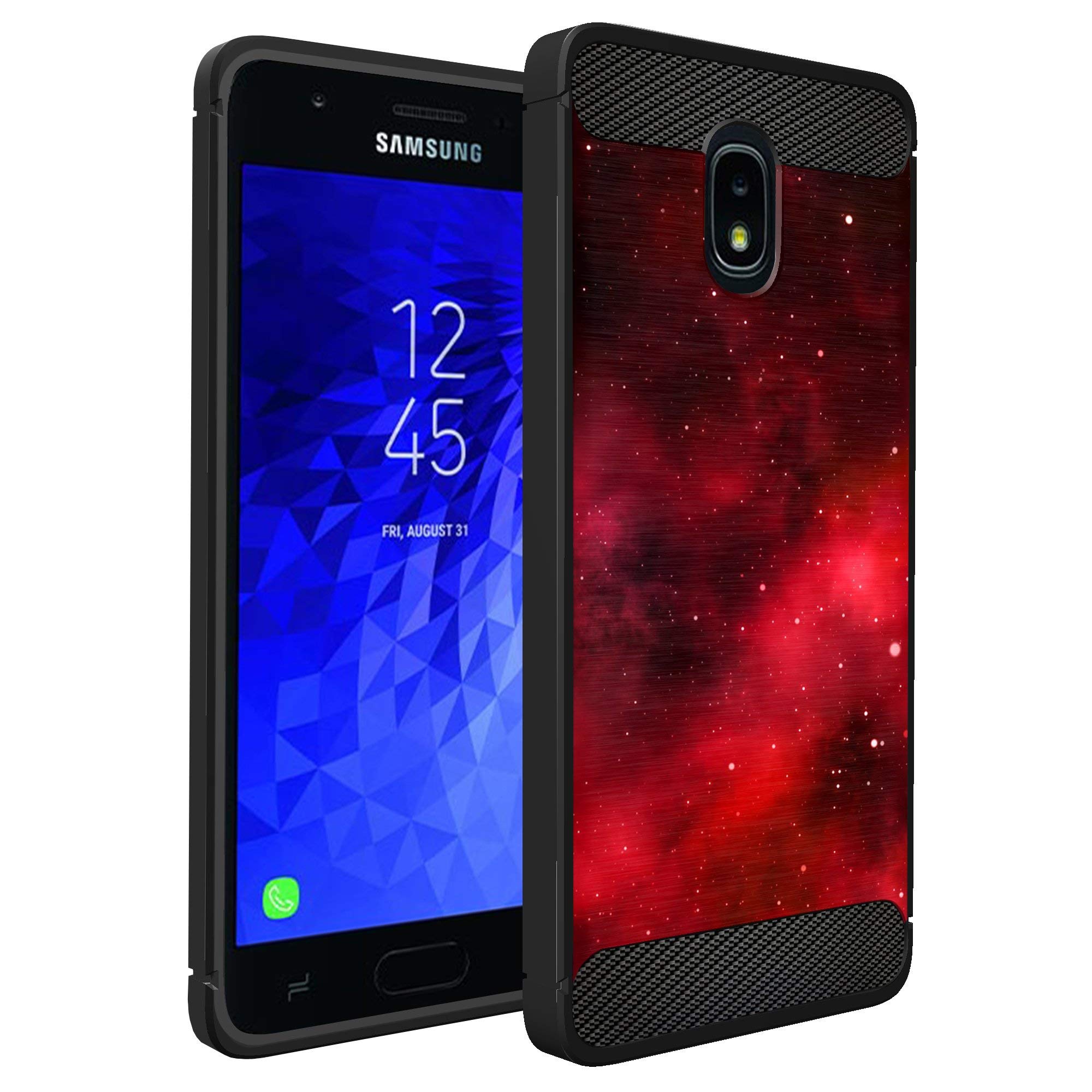 Premium Slim TPU Case for Samsung Galaxy J3 (2018) / J3 Star / J3 Achieve / Express Prime 3 / J3 Orbit / Amp Prime 3 - Shockproof Flexible Protective Cover with Red Galaxy Stars Design | Perfect for Daily Use, Travel & Outdoor Activities