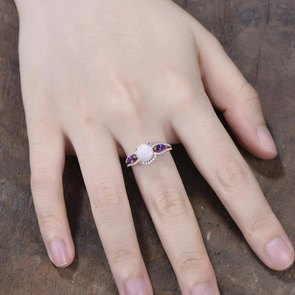 Natural Opal Marquise Amethyst Diamond Engagement Ring for Women - Elegant Wedding Band, Promise Ring & Anniversary Jewelry Gift
