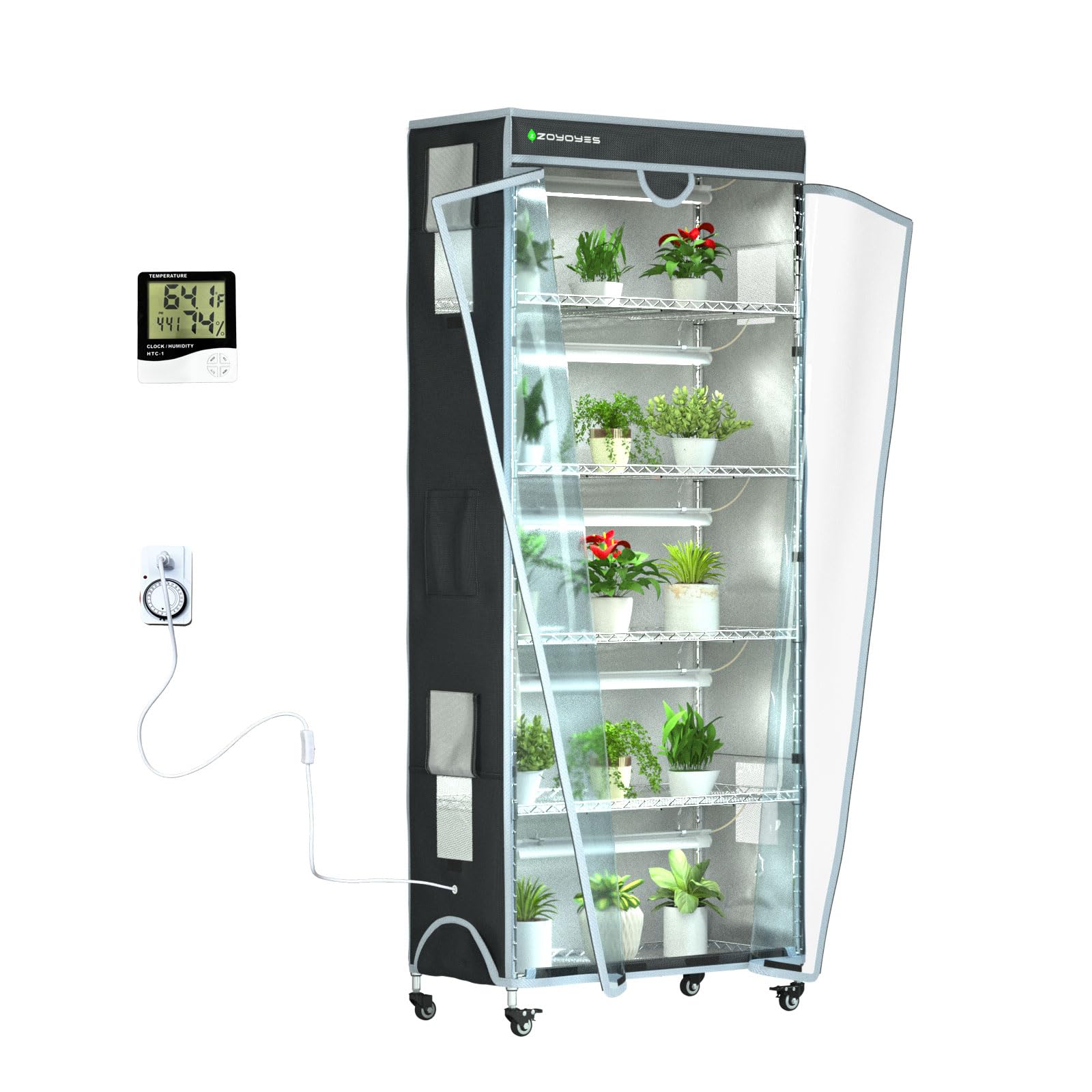 6-Tier Indoor Greenhouse with Cover & 5 T8 Grow Lights - 29.8
