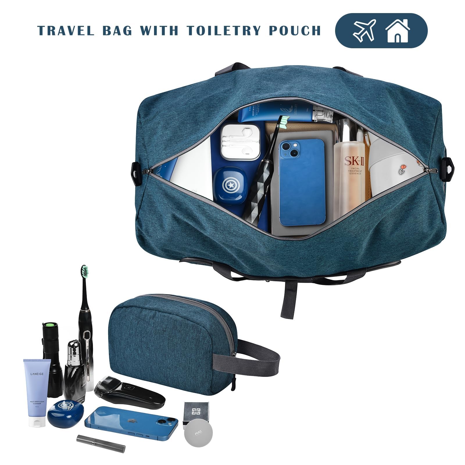 Felipe Varela Duffle Bag with Shoes Compartment & Adjustable Strap - Foldable Waterproof Travel Duffel Bag for Men & Women - Perfect for Gym, Sports, Weekend Trips & Air Travel
