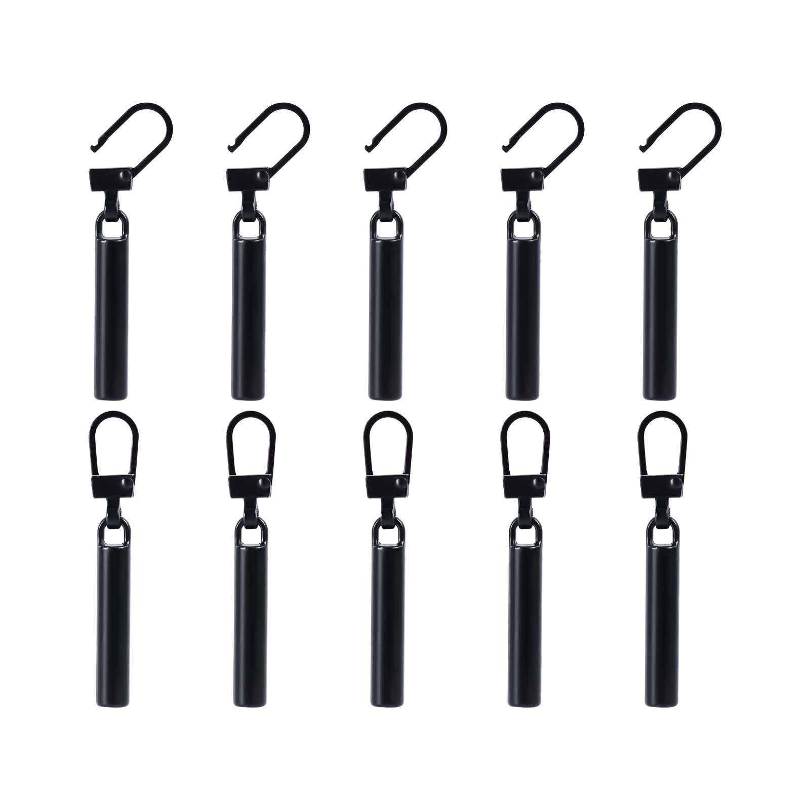 10pcs Black Metal Zipper Pull Replacement Kit - Long Cylindrical Detachable Zipper Pulls for Coats, Jackets, Backpacks, Pants, Jeans, Suitcases, Purses & Handbags | Durable Zipper Accessories for Outdoor Gear, Travel & Daily Use