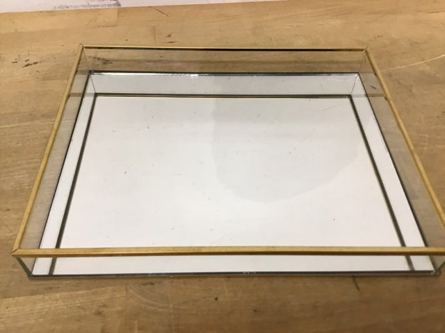 10 x 8 Inch Gold Trim Mirror Tray - Elegant Decorative Serving Tray for Makeup, Jewelry Display & Home Decor - Perfect for Vanity, Bathroom & Coffee Table Organization