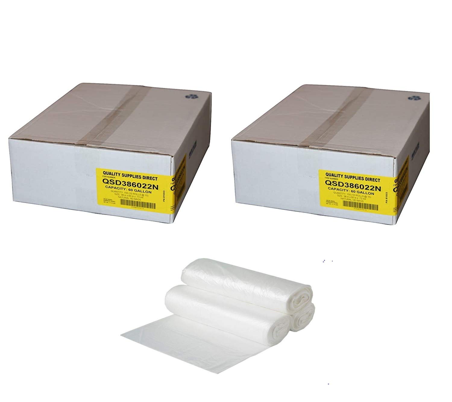 2 Boxes - 55-60 Gallon Heavy Duty Clear Trash Bags (300 Count Total) - Super High Density, Extra Thick Liners for Commercial & Home Use - Perfect for Large Kitchen, Office, and Outdoor Waste Disposal