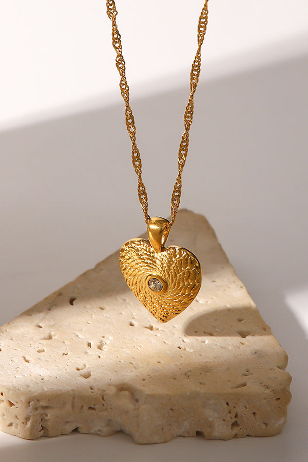 Vintage Stainless Steel Zircon Love Heart Pendant Necklace for Women - Elegant Jewelry Gift for Valentine's Day, Anniversary & Romantic Occasions