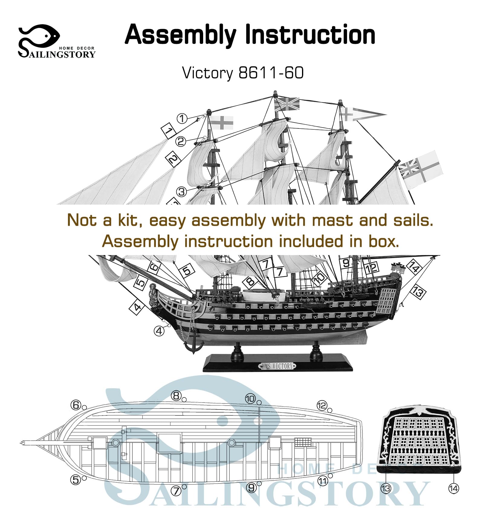 HMS Victory Wooden Ship Model 1/100 Scale - Home & Office Decor