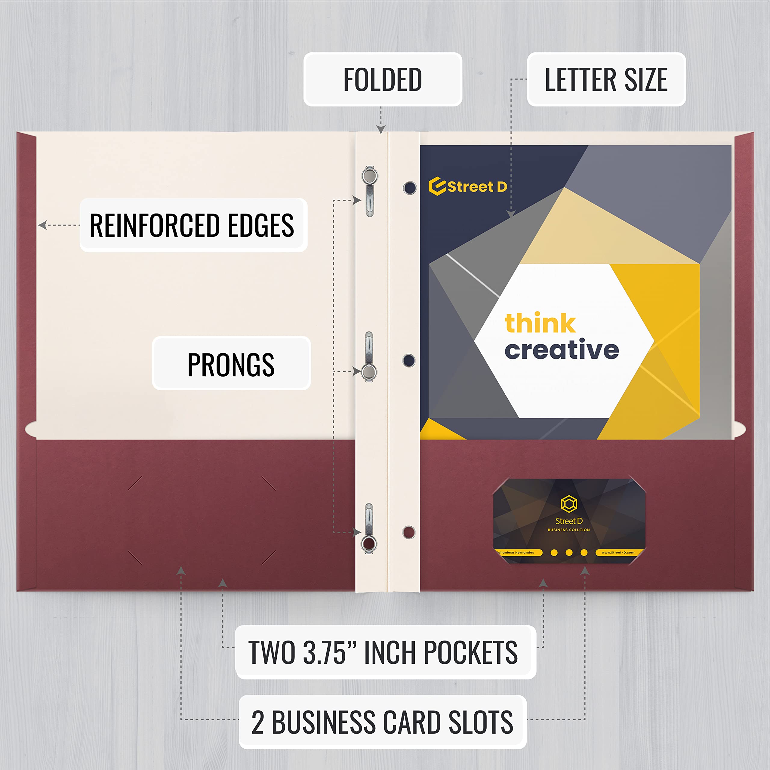 50 Pack Burgundy Red 2-Pocket Folders with Prong Fasteners - Matte Finish Letter Size Office Folders for School, Work & Document Organization