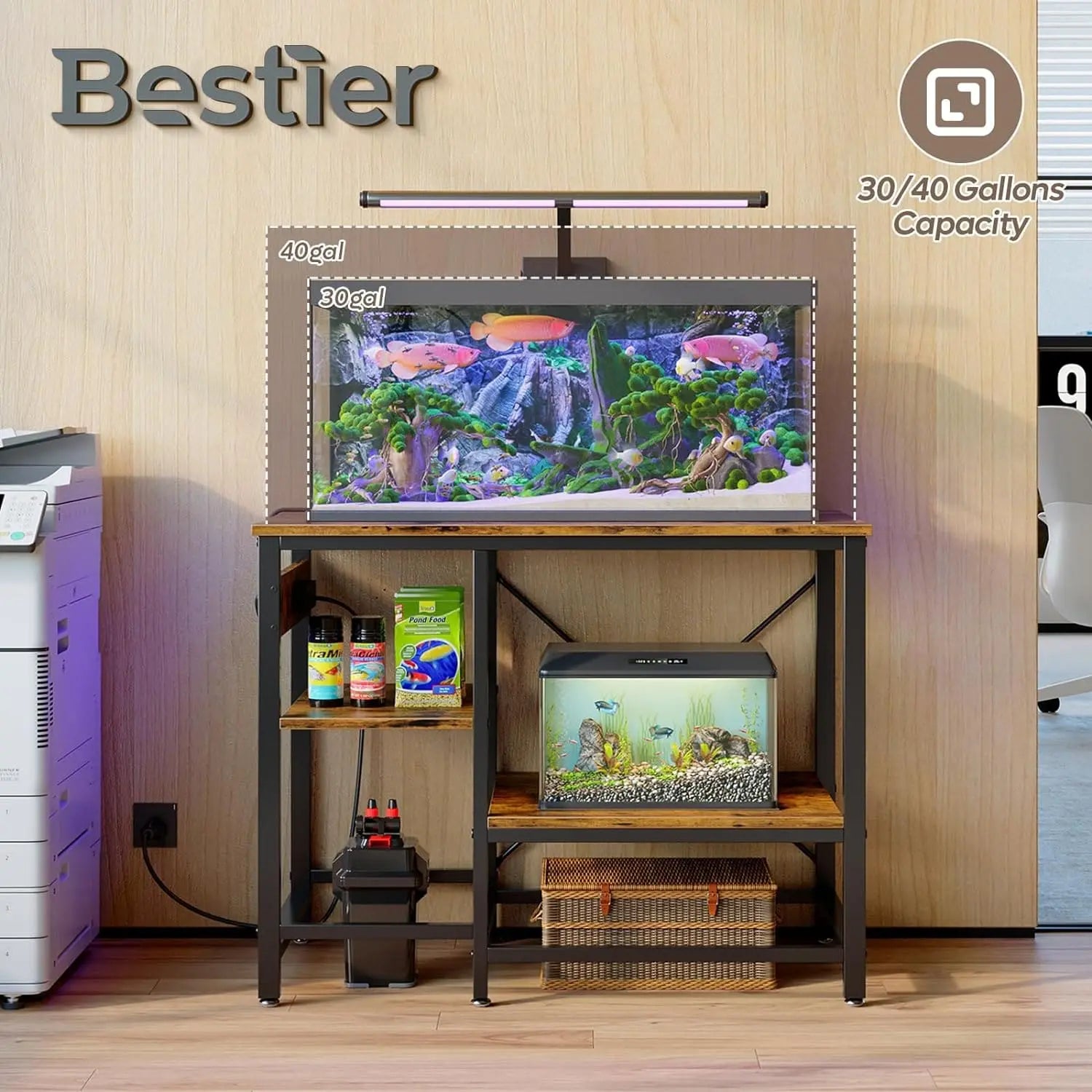 Bestier 20/37/40/50 Gallon Aquarium Stand with Power Outlets - Heavy Duty Metal Fish Tank Cabinet for Living Room, Bedroom & Office Decor
