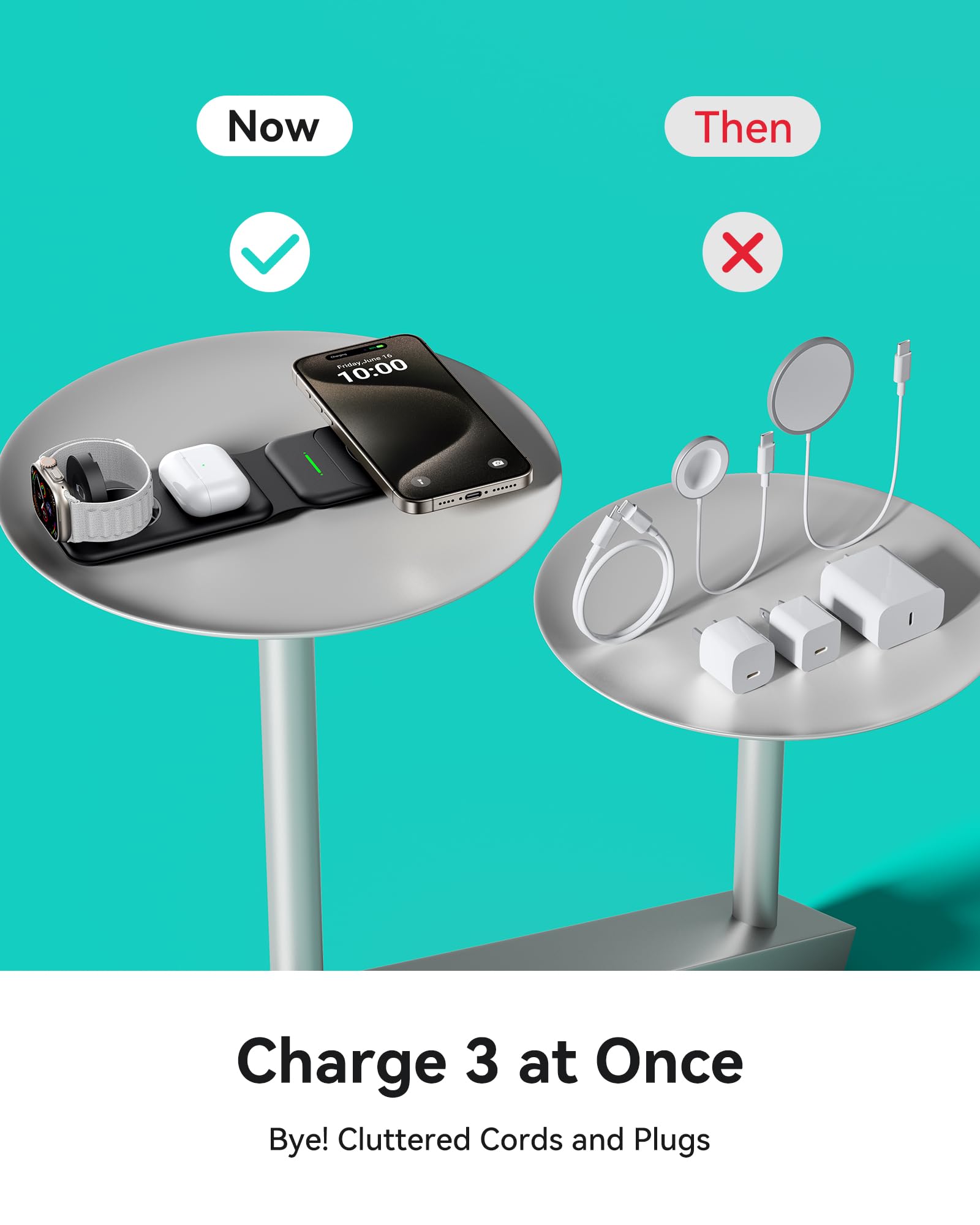INIU 3-in-1 Magnetic Wireless Charging Station - Foldable Fast Charger for iPhone 16/15/14/13 Series, Apple Watch & AirPods - Portable Travel Charger with MagSafe (Adapter Included) | Perfect for Home, Office & Travel Use