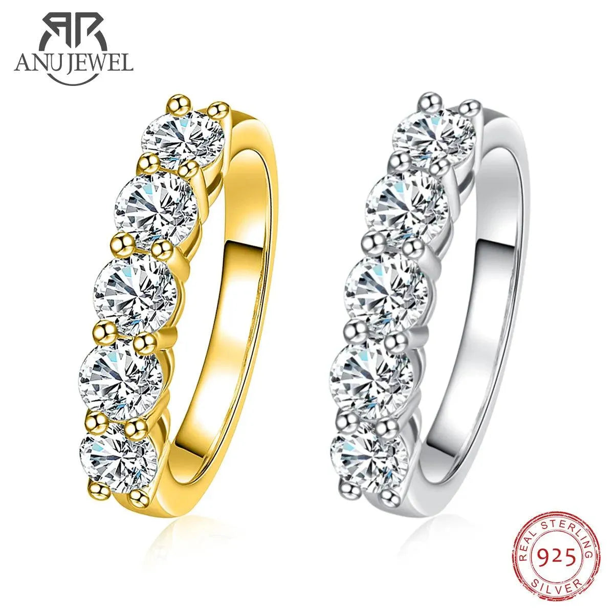 AnuJewel 4mm D Color Moissanite Wedding Band Ring - 925 Sterling Silver 18K Gold Plated Eternity Ring for Women | Engagement, Promise, Anniversary Jewelry Gift | Perfect for Bridal, Proposal & Special Occasions